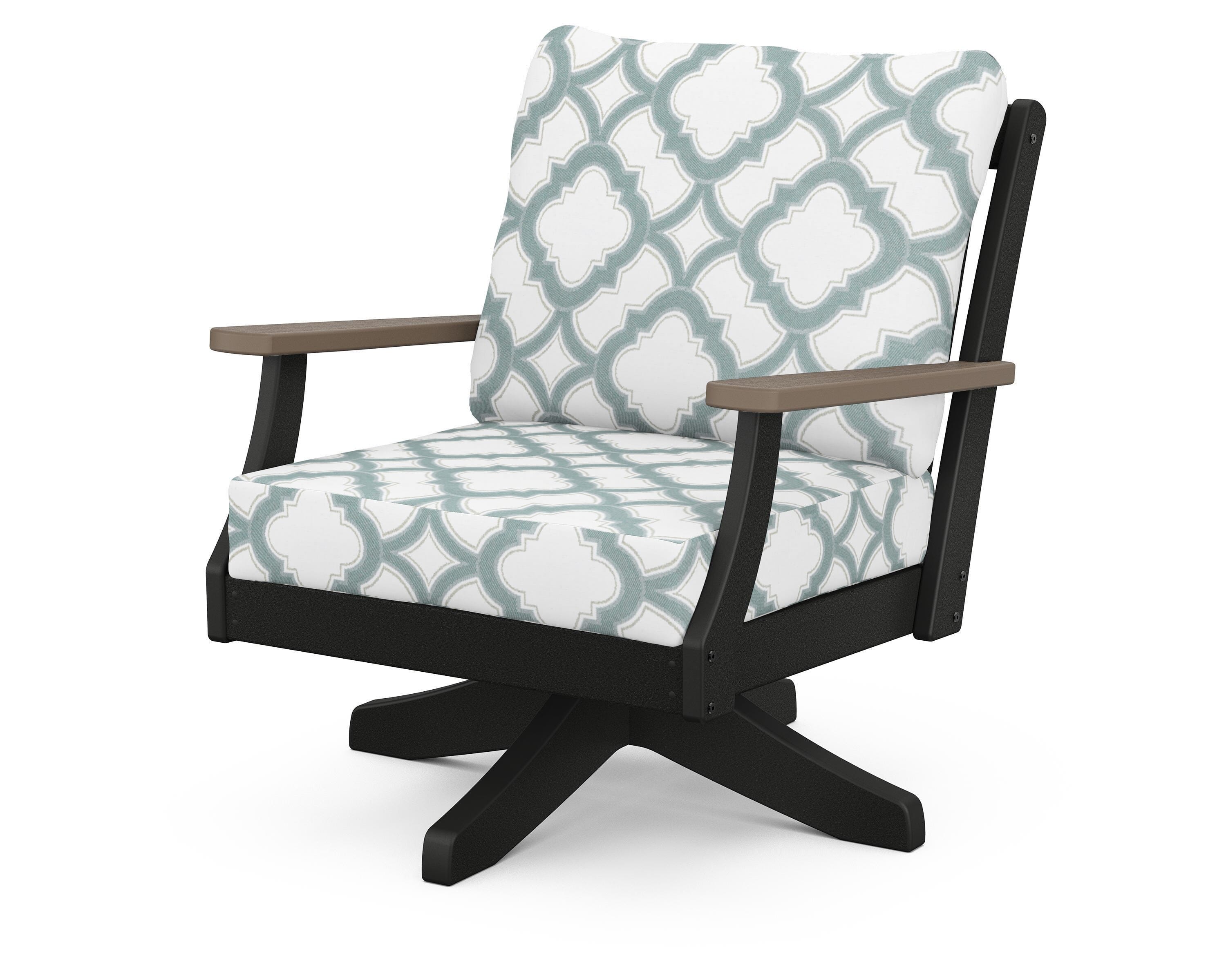 POLYWOOD® Braxton Deep Seating Swivel Chair in Black / Kona / Trellis Glacier Spa