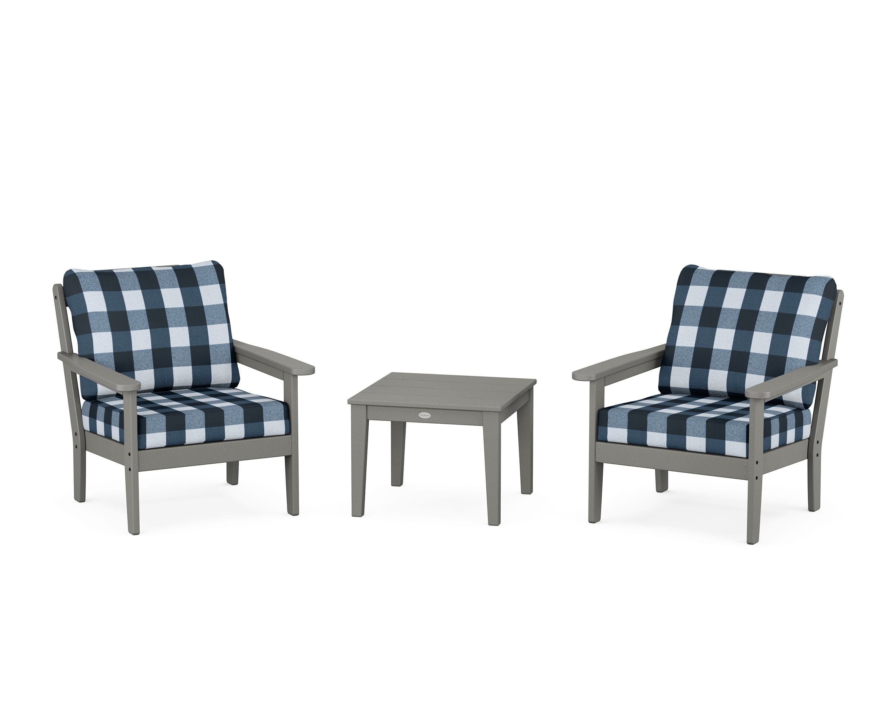 Country Living Cottage 3-Piece Deep Seating Set in Slate Grey / Buffalo Plaid Marine Indigo