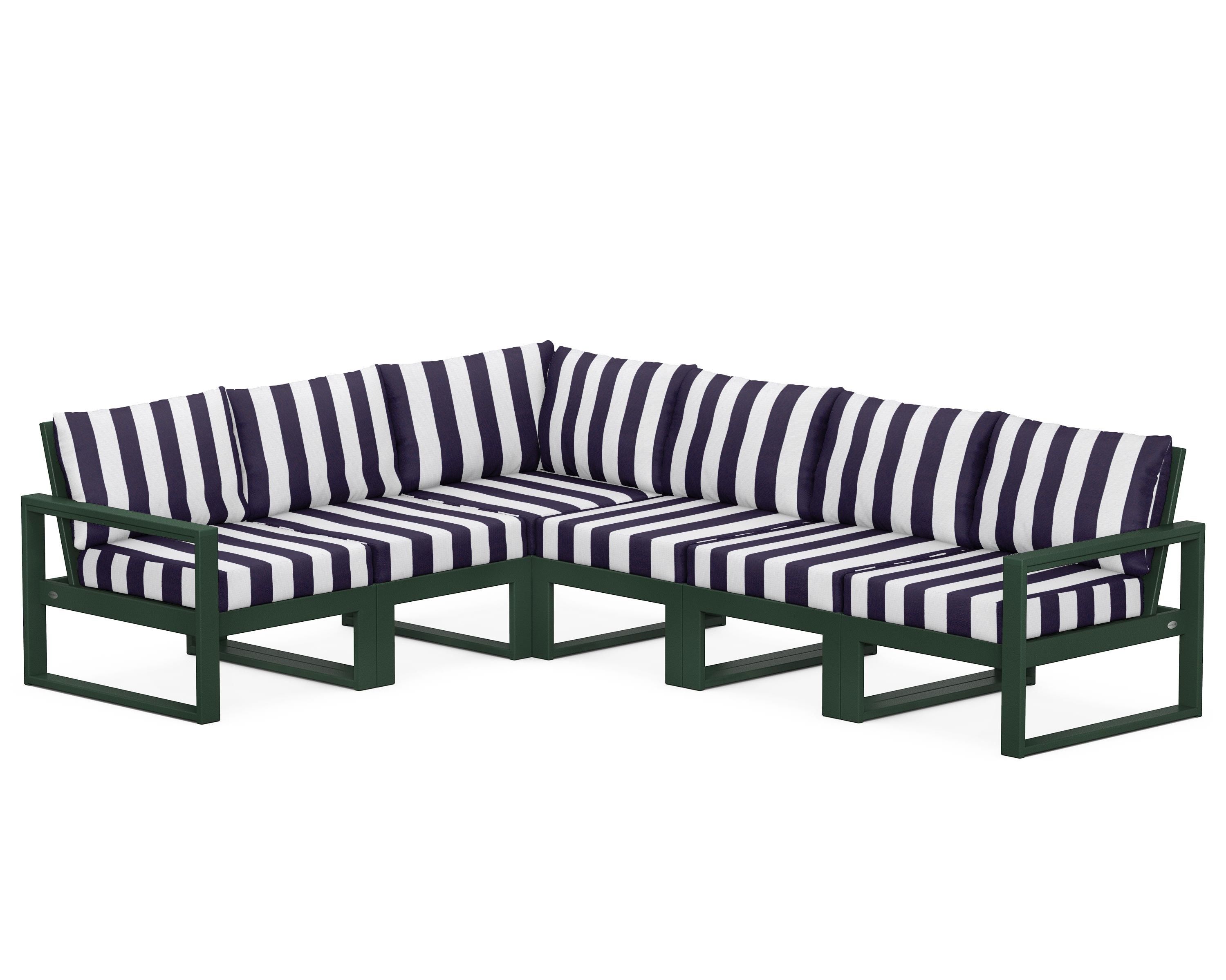POLYWOOD® EDGE 6-Piece Modular Deep Seating Set in Green / Cabana Stripe Navy