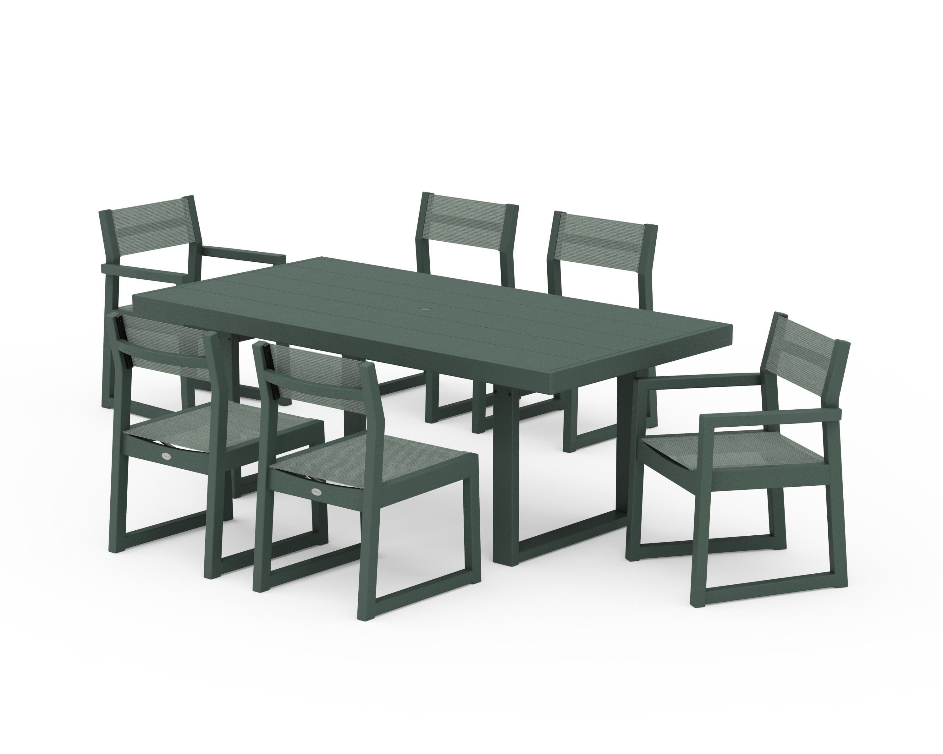 POLYWOOD® EDGE Sling 7-Piece Dining Set in Green / Dupioni Sea Mist Sling