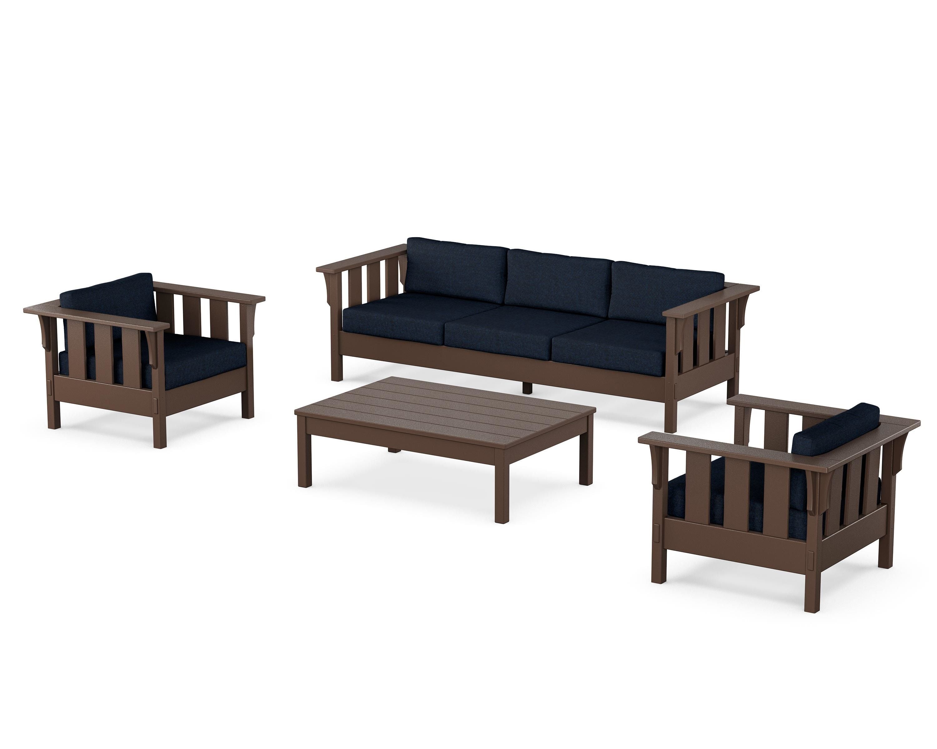Martha Stewart by POLYWOOD® Acadia 4-Piece Deep Seating Set with Sofa in Mahogany / Marine Indigo