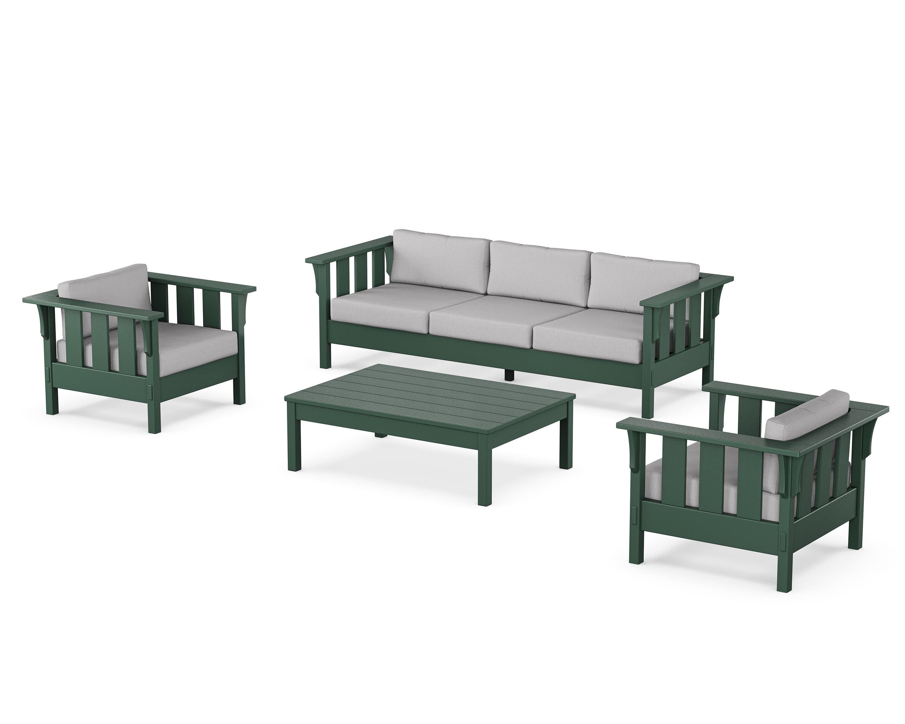 Martha Stewart by POLYWOOD® Acadia 4-Piece Deep Seating Set with Sofa in Green / Granite