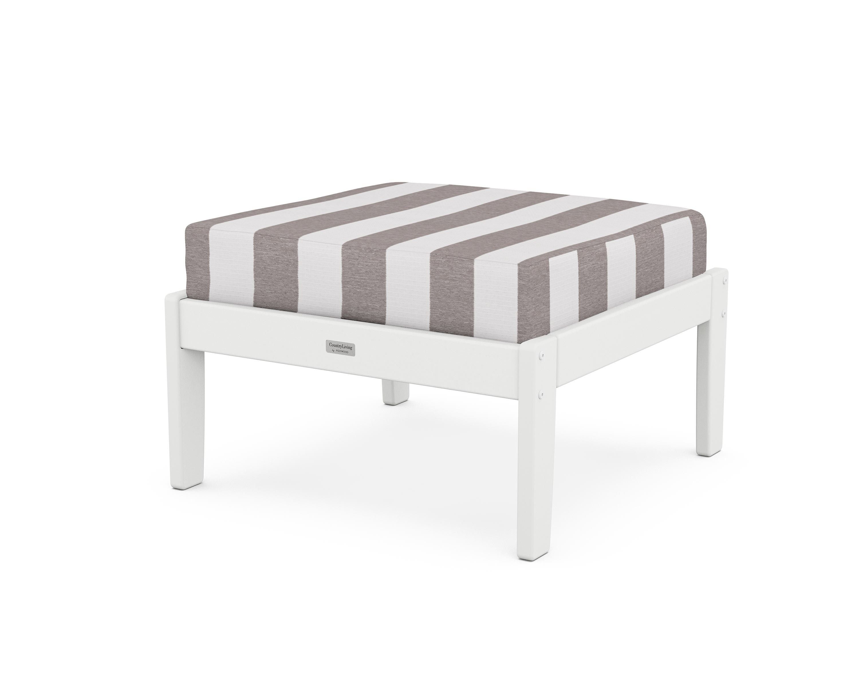 Country Living Cottage Deep Seating Ottoman in White / Cabana Stripe Grey Mist