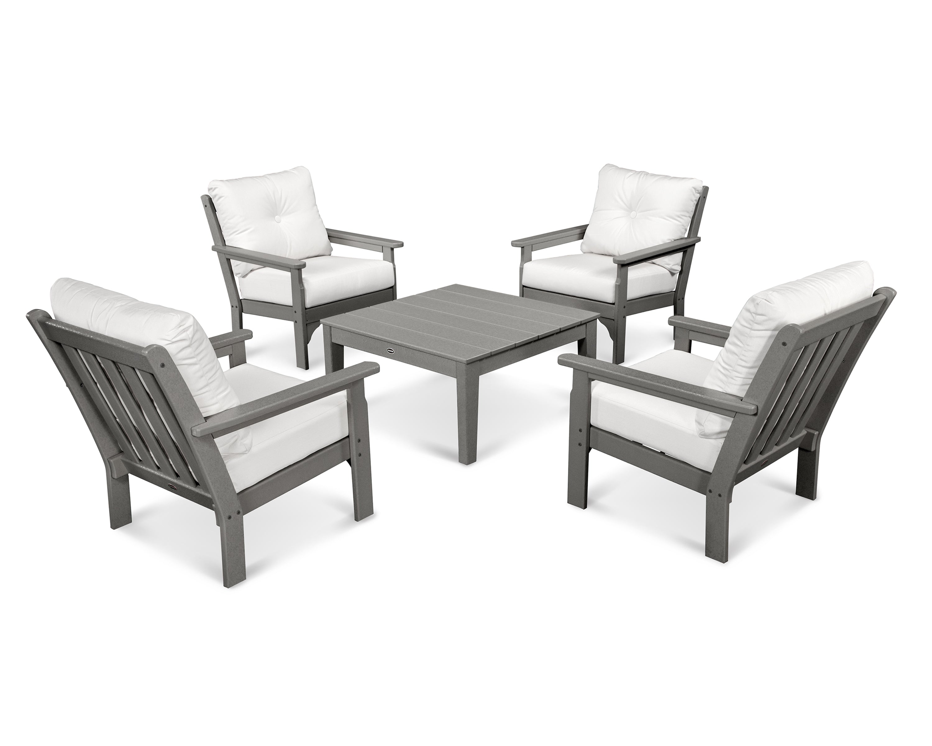 POLYWOOD® Vineyard 5-Piece Deep Seating Conversation Set in Slate Grey / Natural