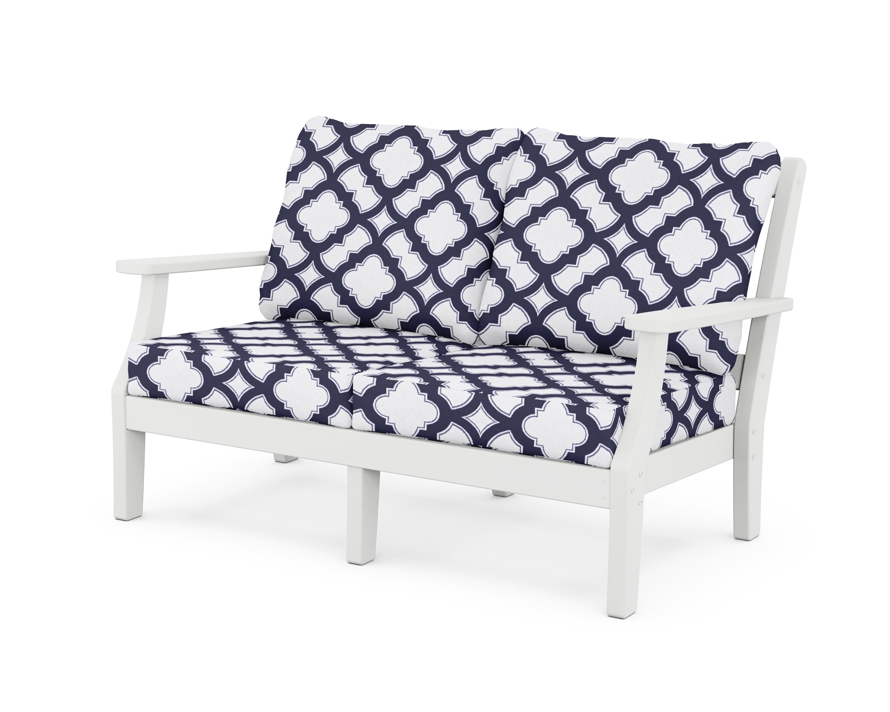 Martha Stewart by POLYWOOD® Chinoiserie Deep Seating Loveseat in White / Trellis Navy