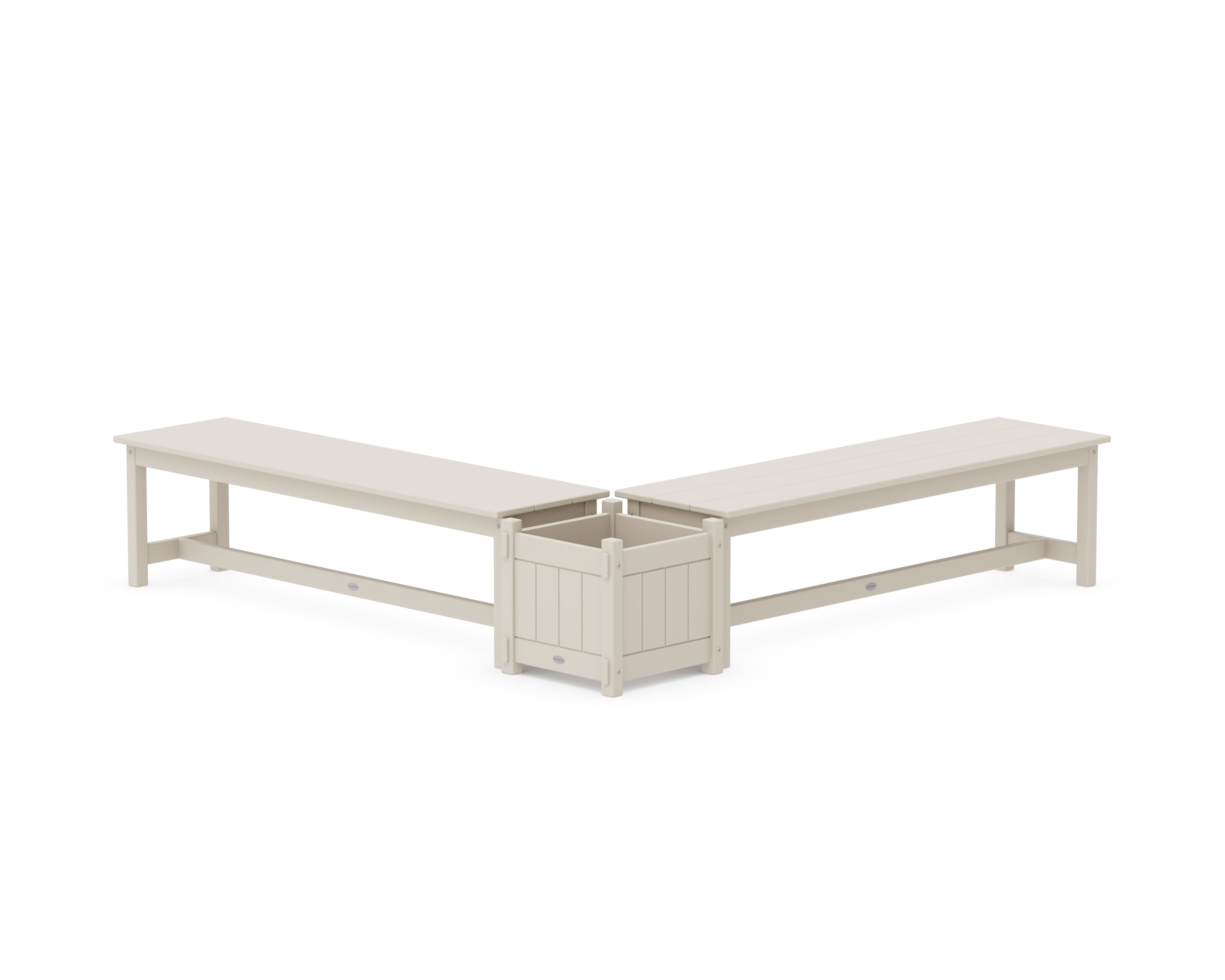 POLYWOOD® 60" Vineyard L- Shaped Planter Bench Set in Sand
