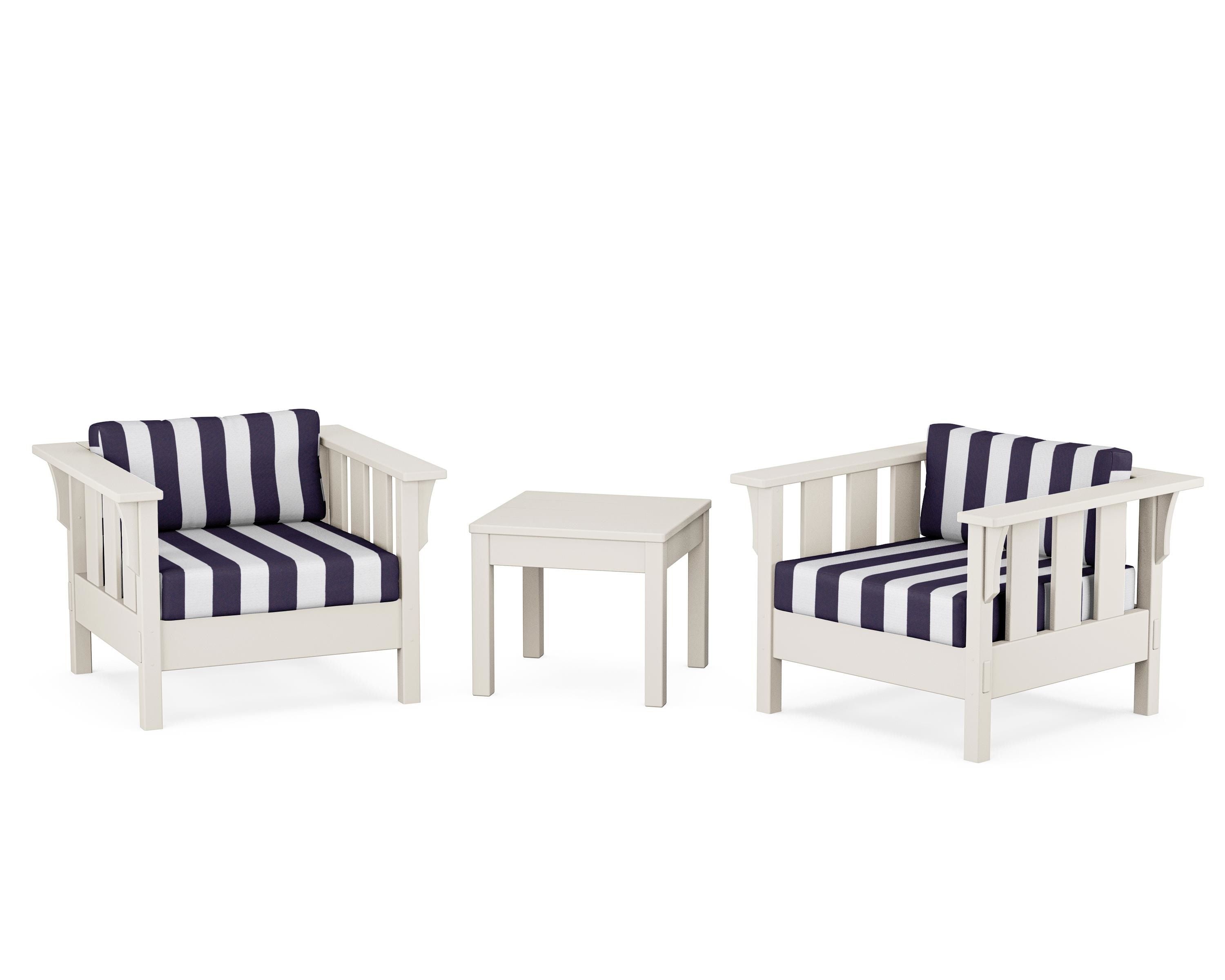Martha Stewart by POLYWOOD® Acadia 3-Piece Deep Seating Set in Sand / Cabana Stripe Navy