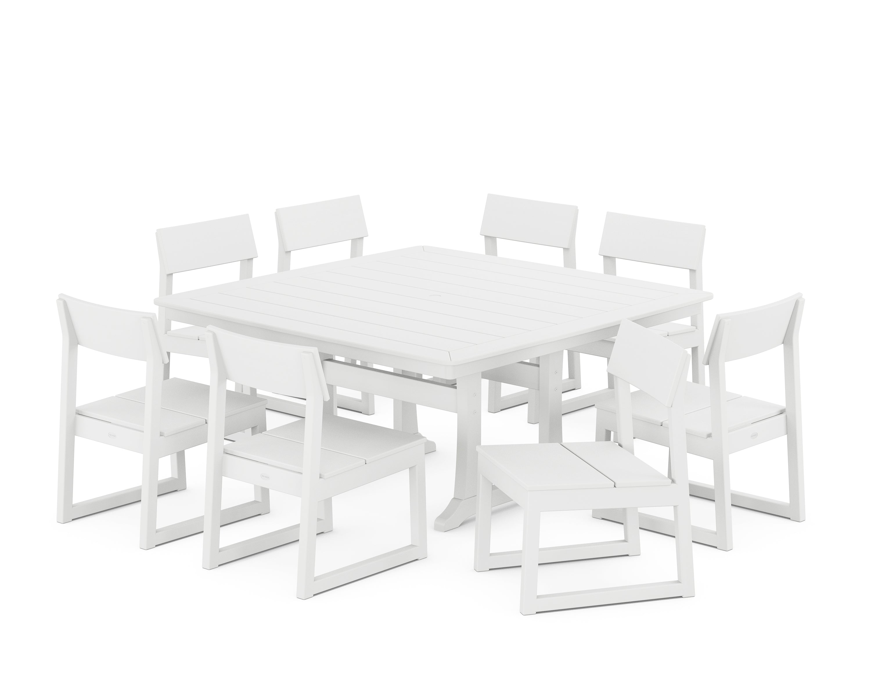 POLYWOOD® EDGE Side Chair 9-Piece Dining Set with Trestle Legs in White
