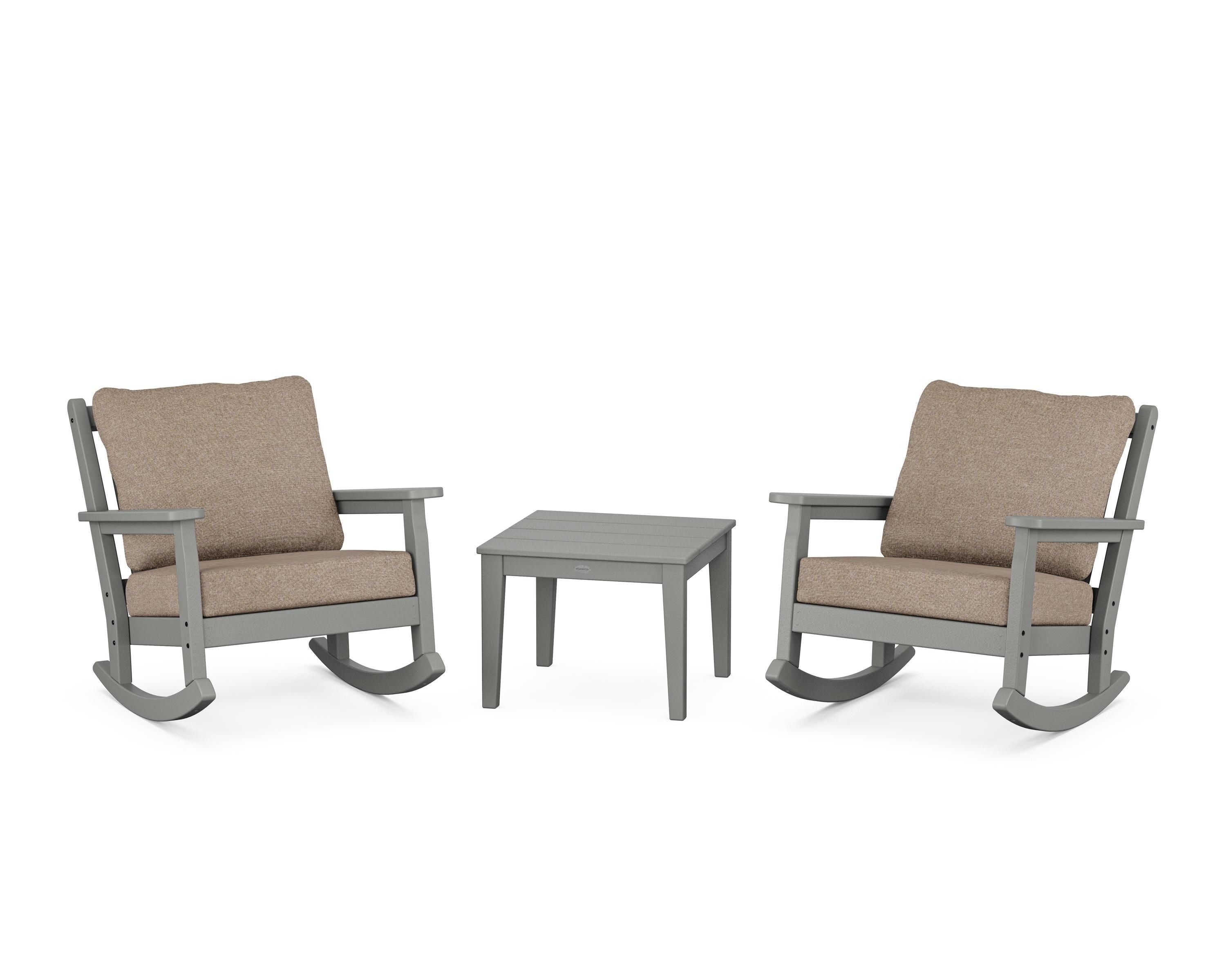 POLYWOOD® Chippendale 3-Piece Deep Seating Rocker Set in Slate Grey / Spiced Burlap