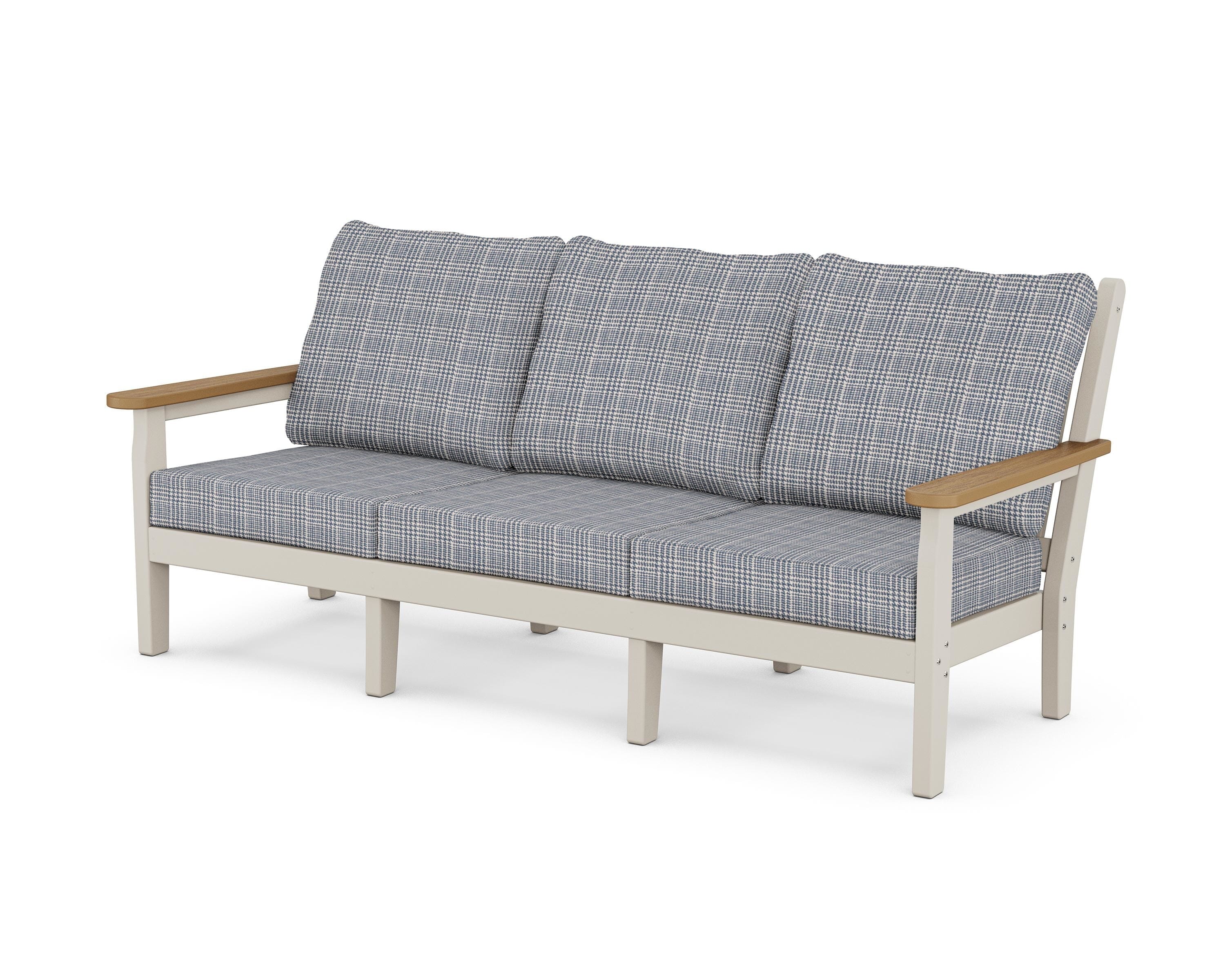 POLYWOOD® Chippendale Deep Seating Sofa in Sand / Natural / Houndstooth Sky Blue