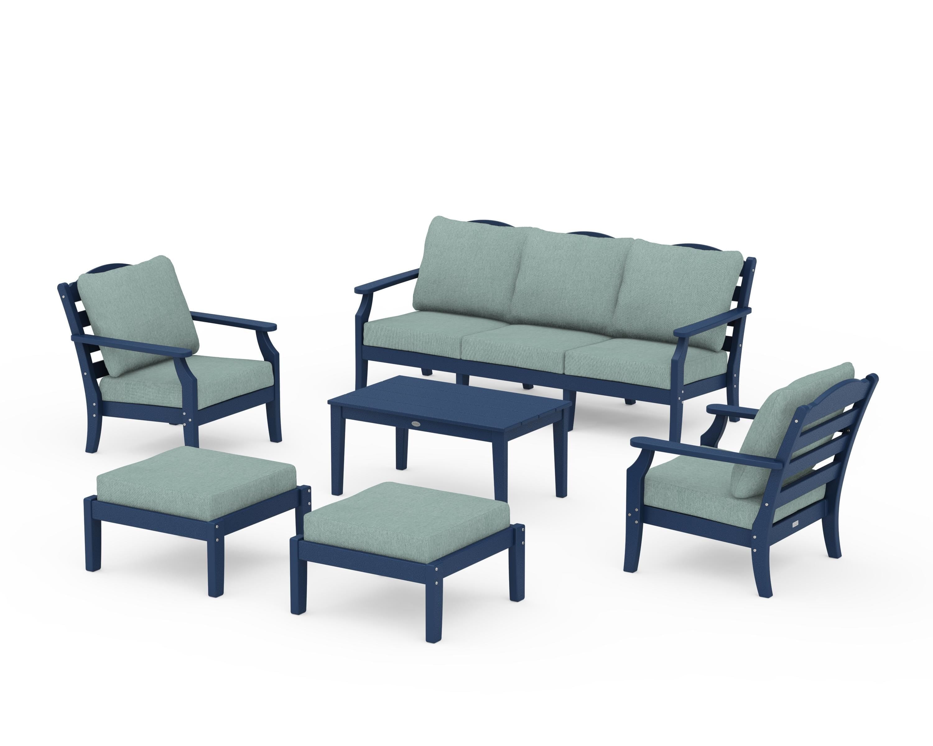Draper James™ by POLYWOOD® Savannah 6-Piece Lounge Sofa Set in Navy / Glacier Spa