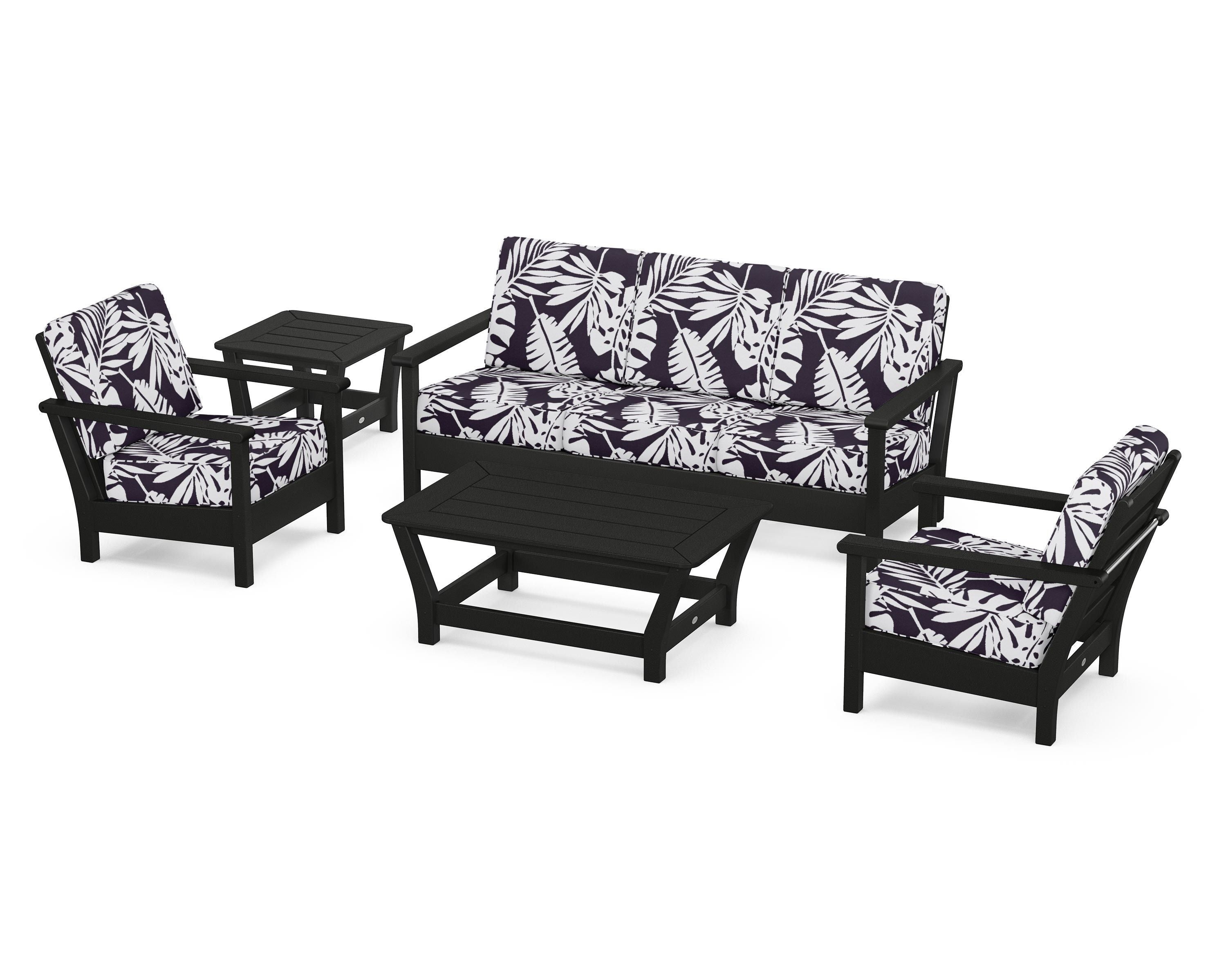 POLYWOOD® Harbour 5-Piece Deep Seating Set in Black / Leaf Navy