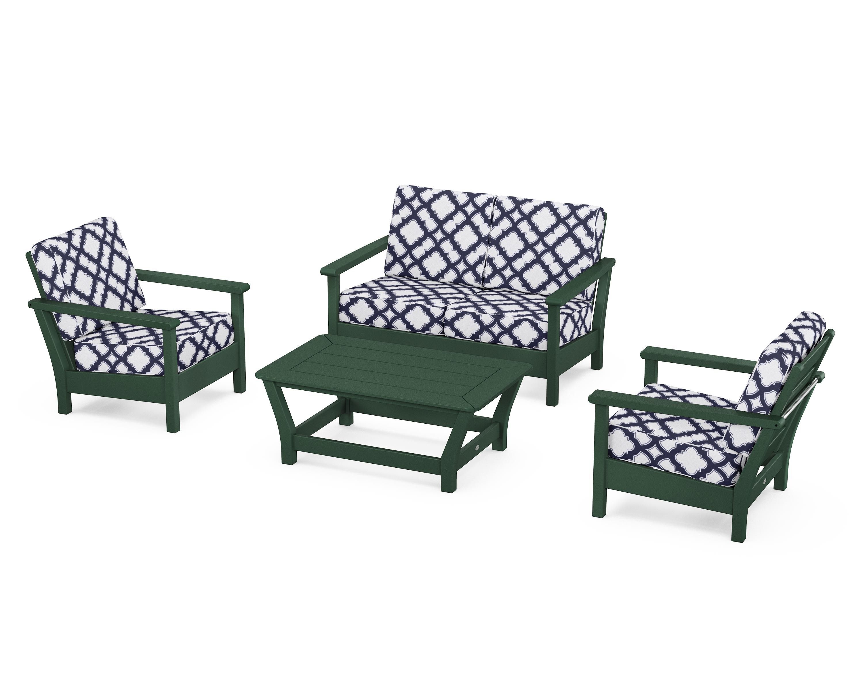 POLYWOOD® Harbour 4-Piece Deep Seating Set in Green / Trellis Navy