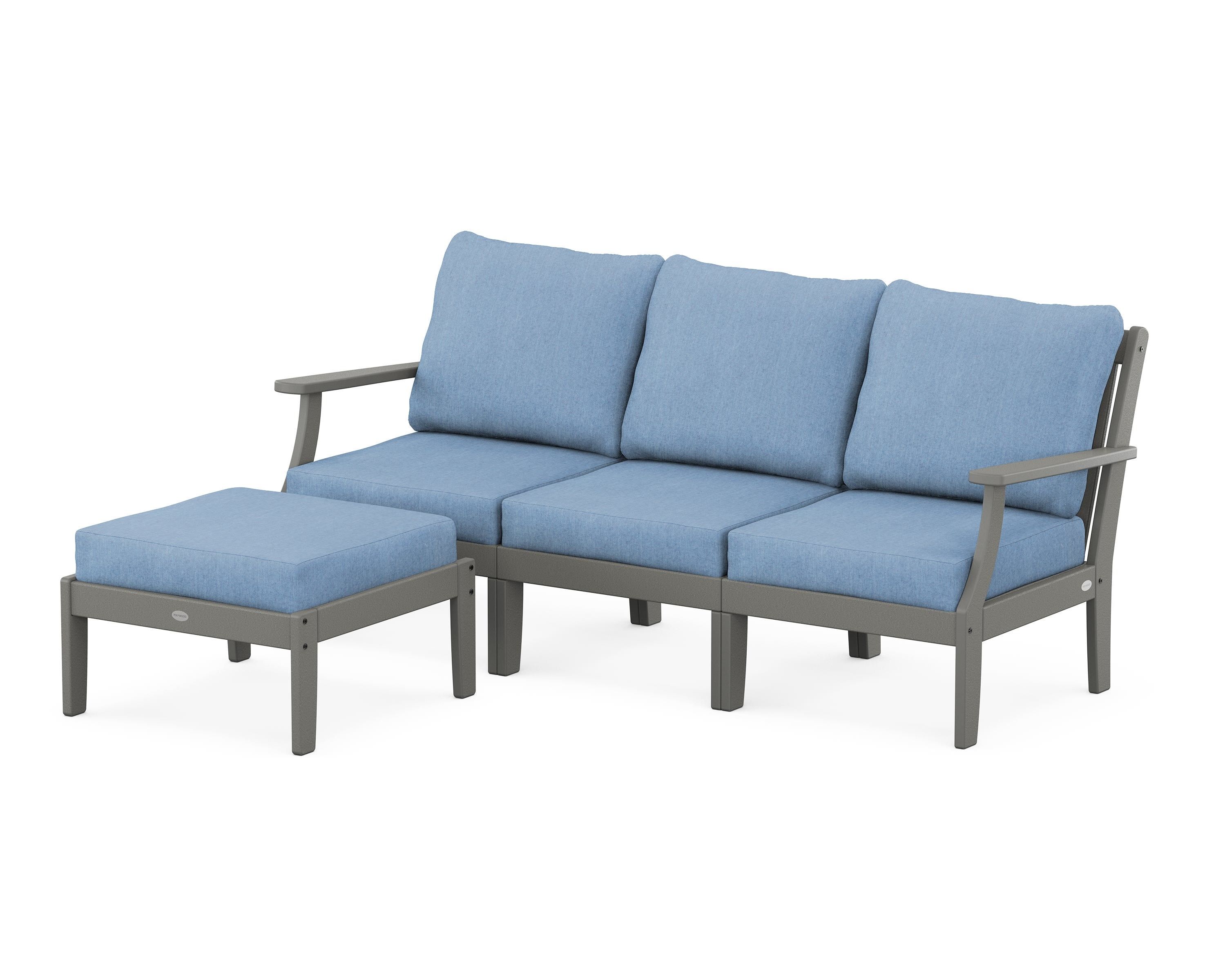 POLYWOOD® Braxton Modular 4-Piece Deep Seating Set with Ottoman in Slate Grey / Sky Blue