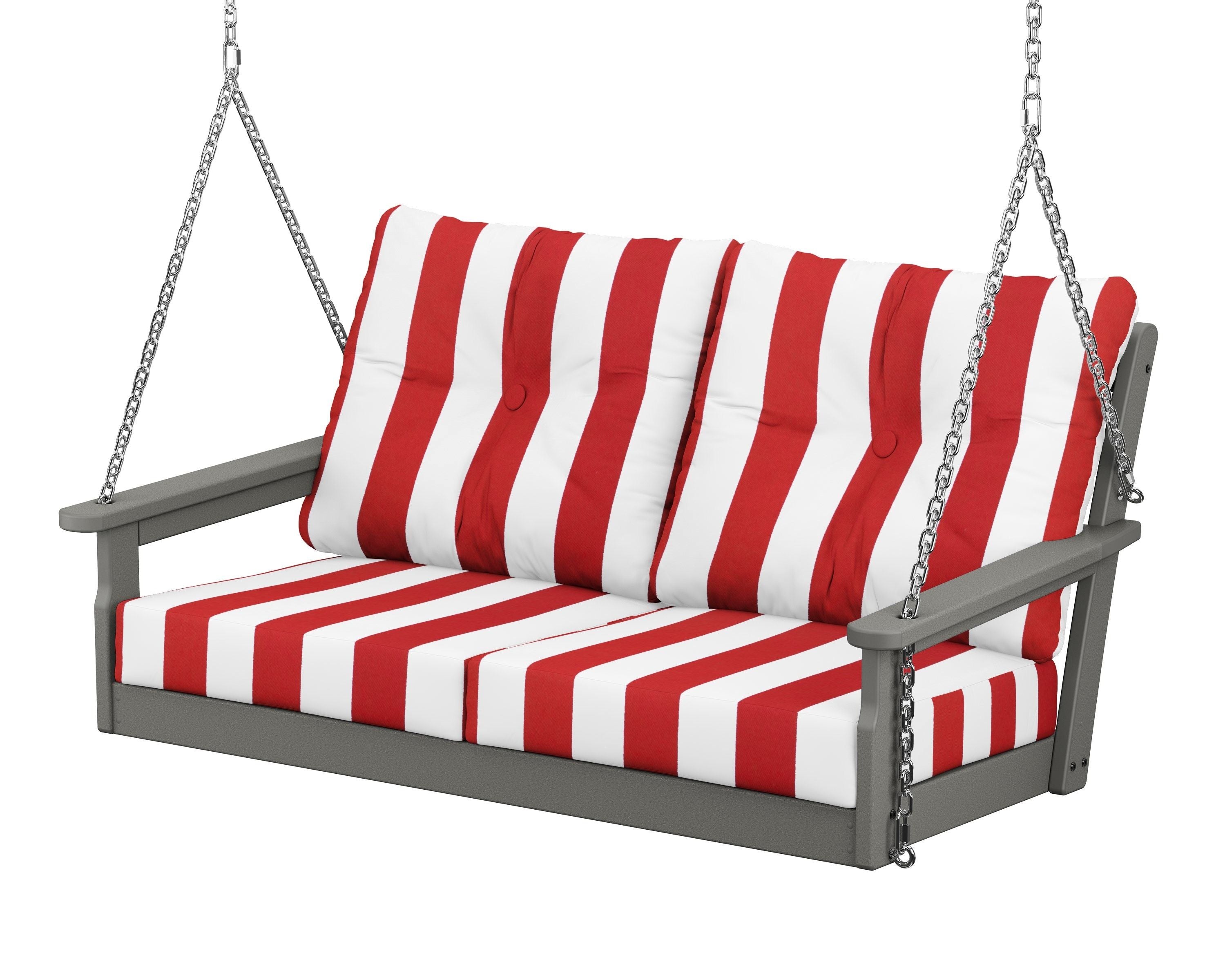 POLYWOOD® Vineyard Deep Seating Swing in Slate Grey / Cabana Stripe Crimson
