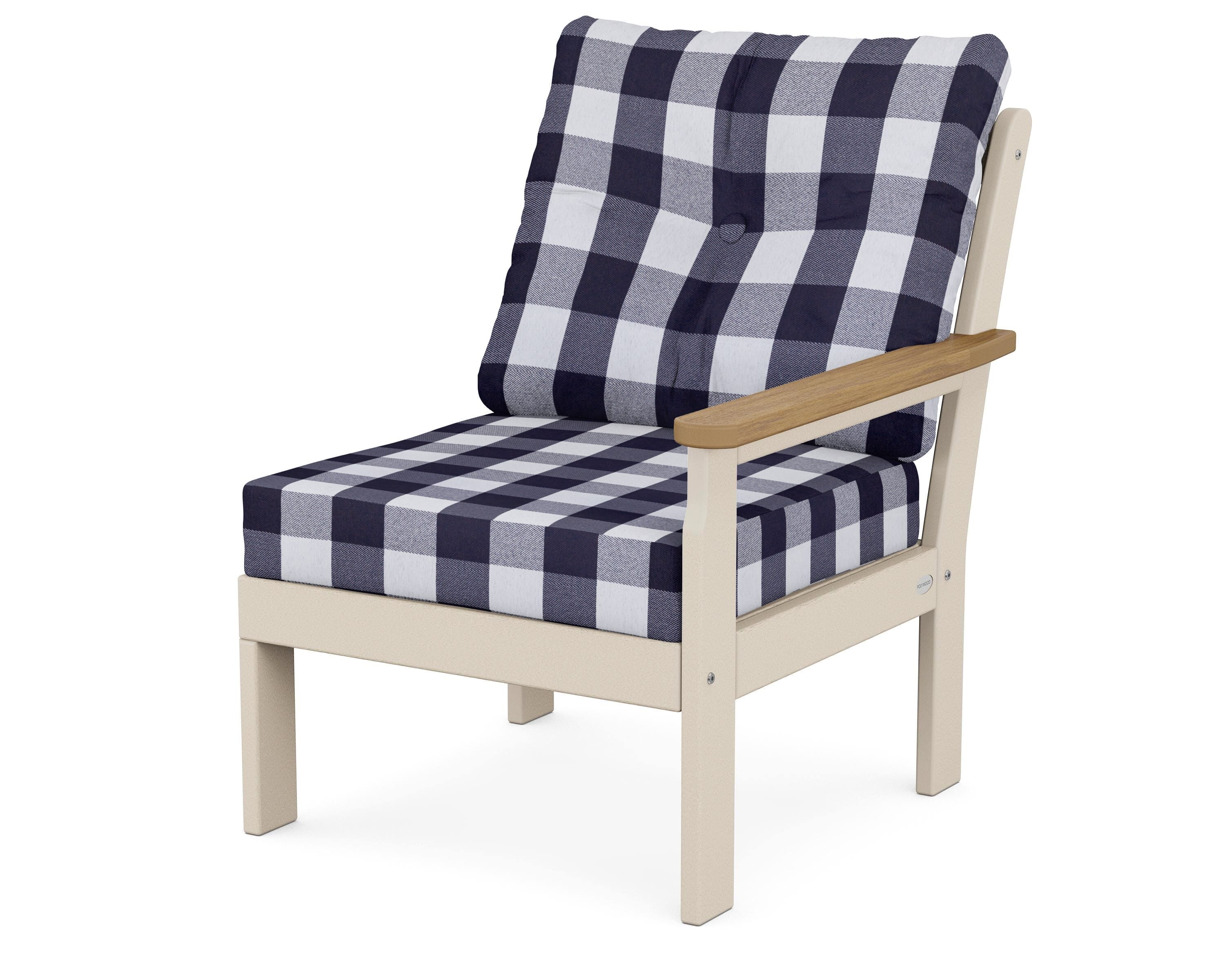 POLYWOOD® Vineyard Modular Right Arm Chair in Sand / Natural / Buffalo Plaid Navy