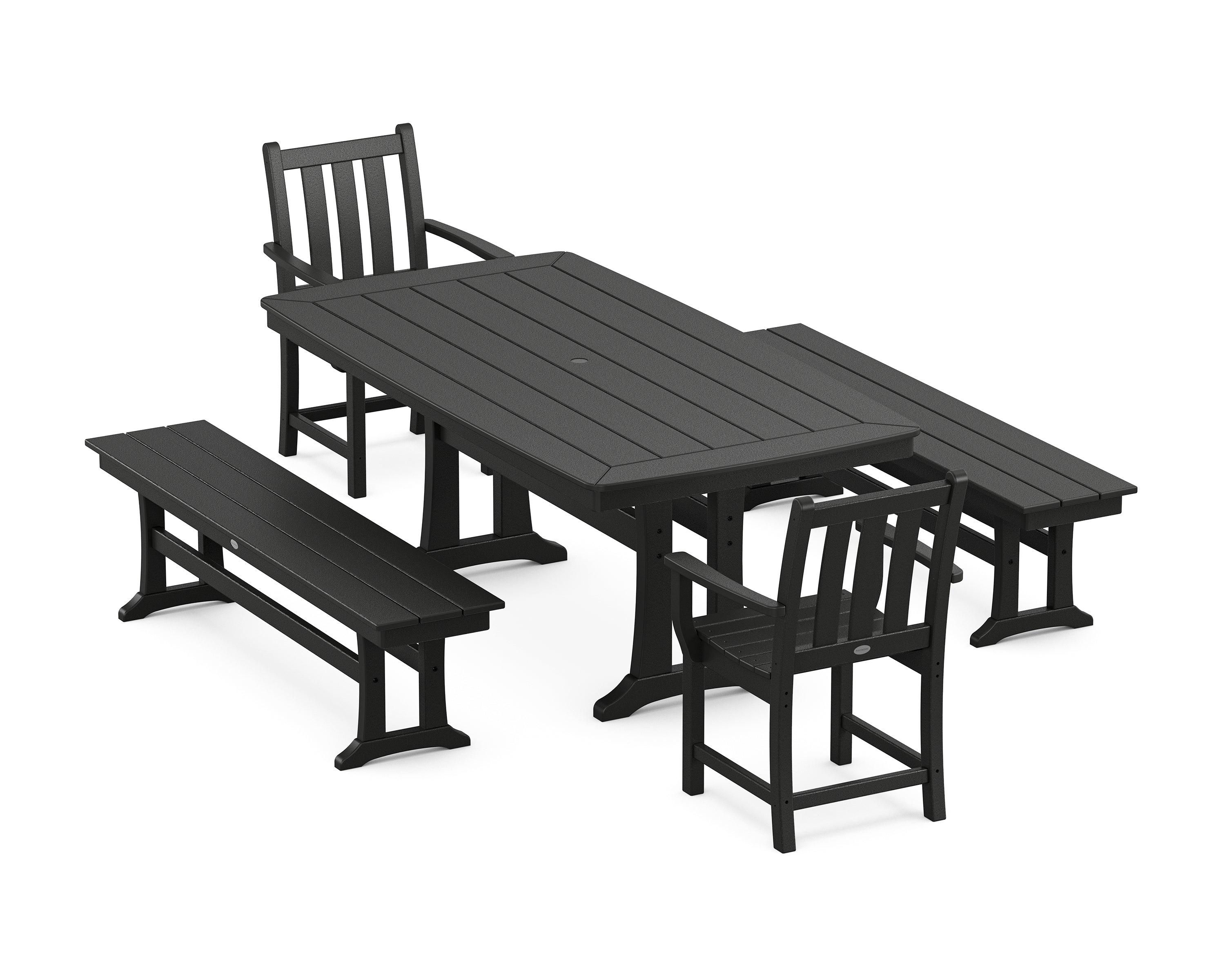 POLYWOOD® Traditional Garden 5-Piece Dining Set with Trestle Legs in Black