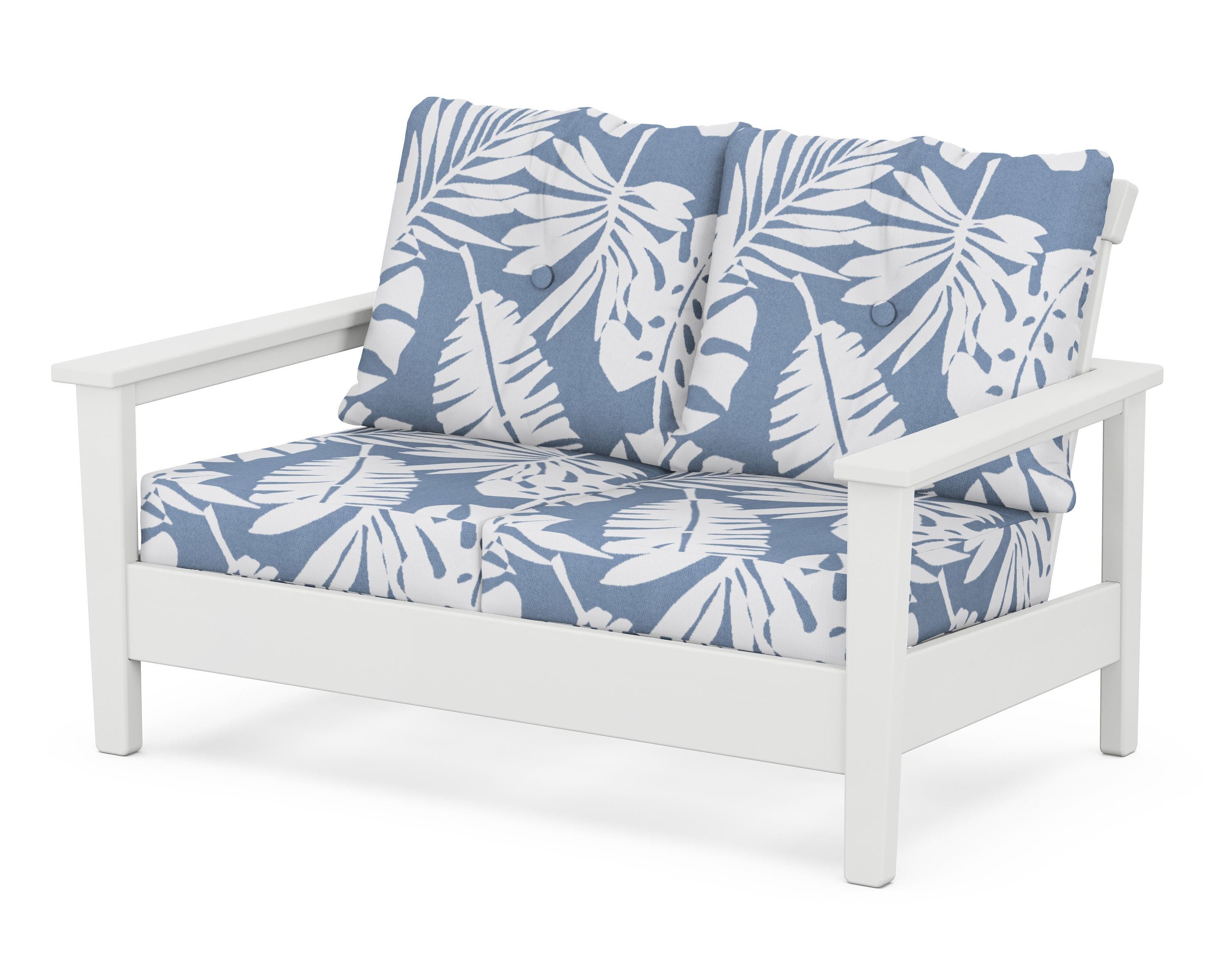 POLYWOOD® Prescott Deep Seating Loveseat in White / Leaf Sky Blue