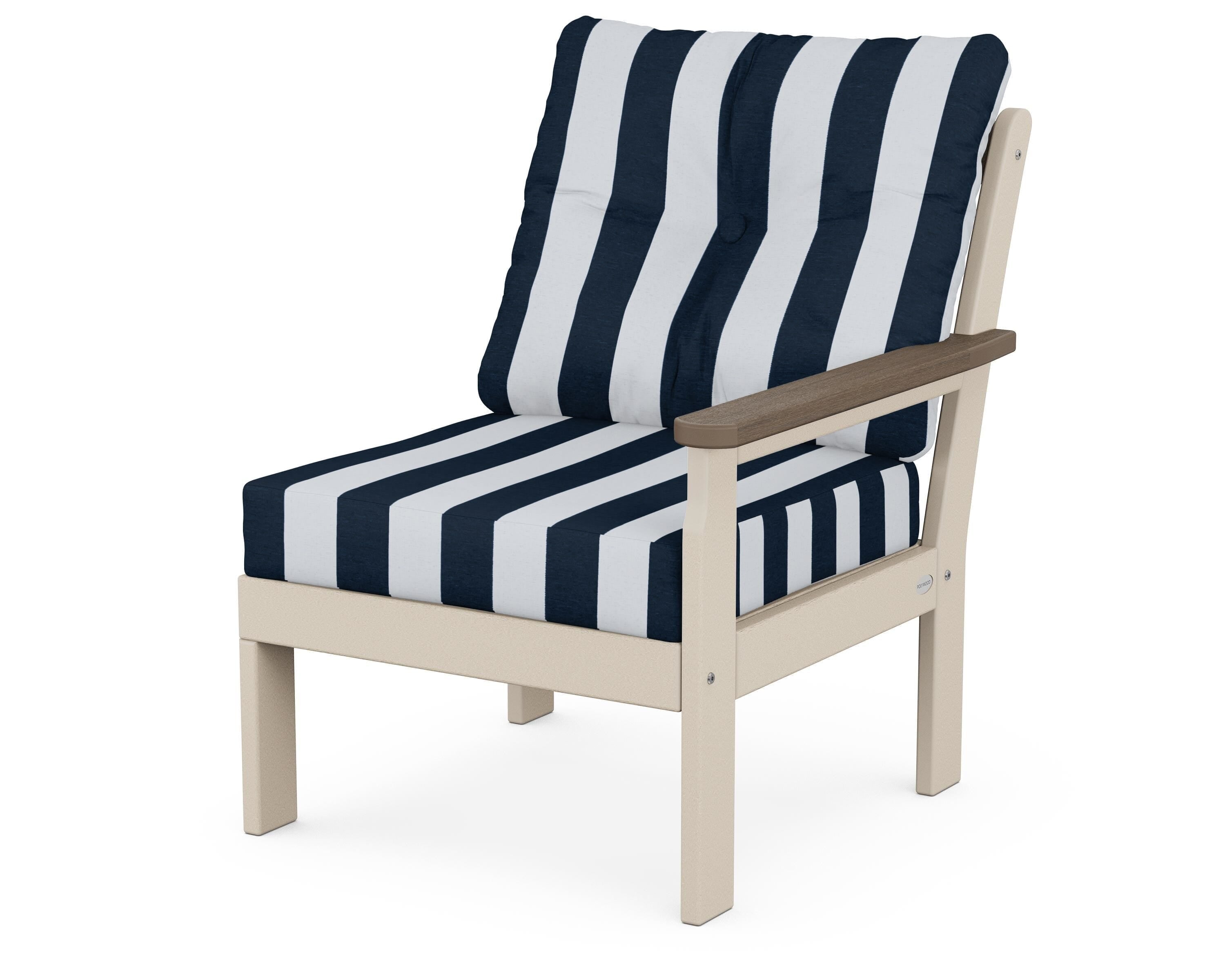 POLYWOOD® Vineyard Modular Right Arm Chair in Sand / Kona / Cabana Stripe Marine Indigo