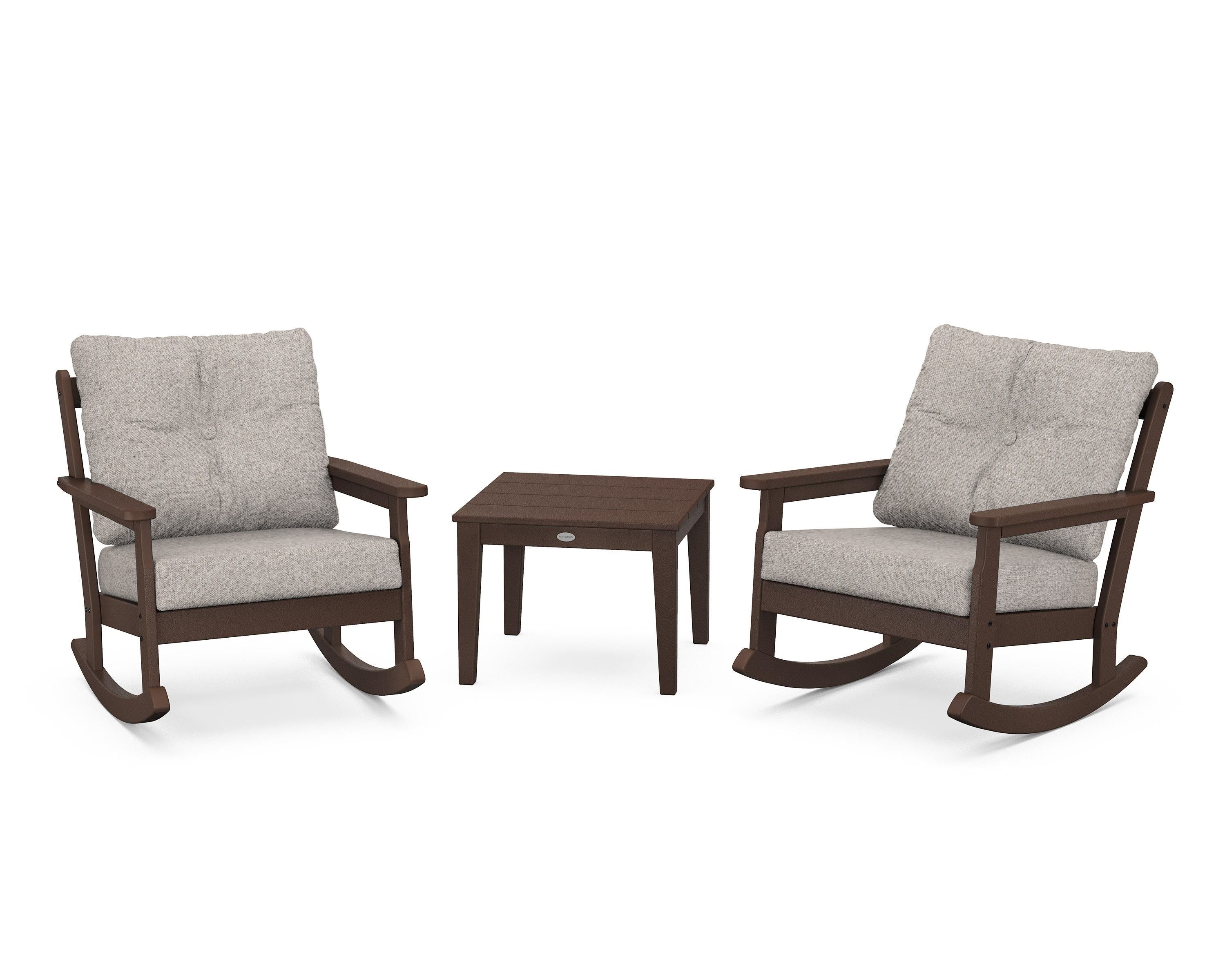 POLYWOOD® Vineyard 3-Piece Deep Seating Rocker Set in Mahogany / Weathered Tweed