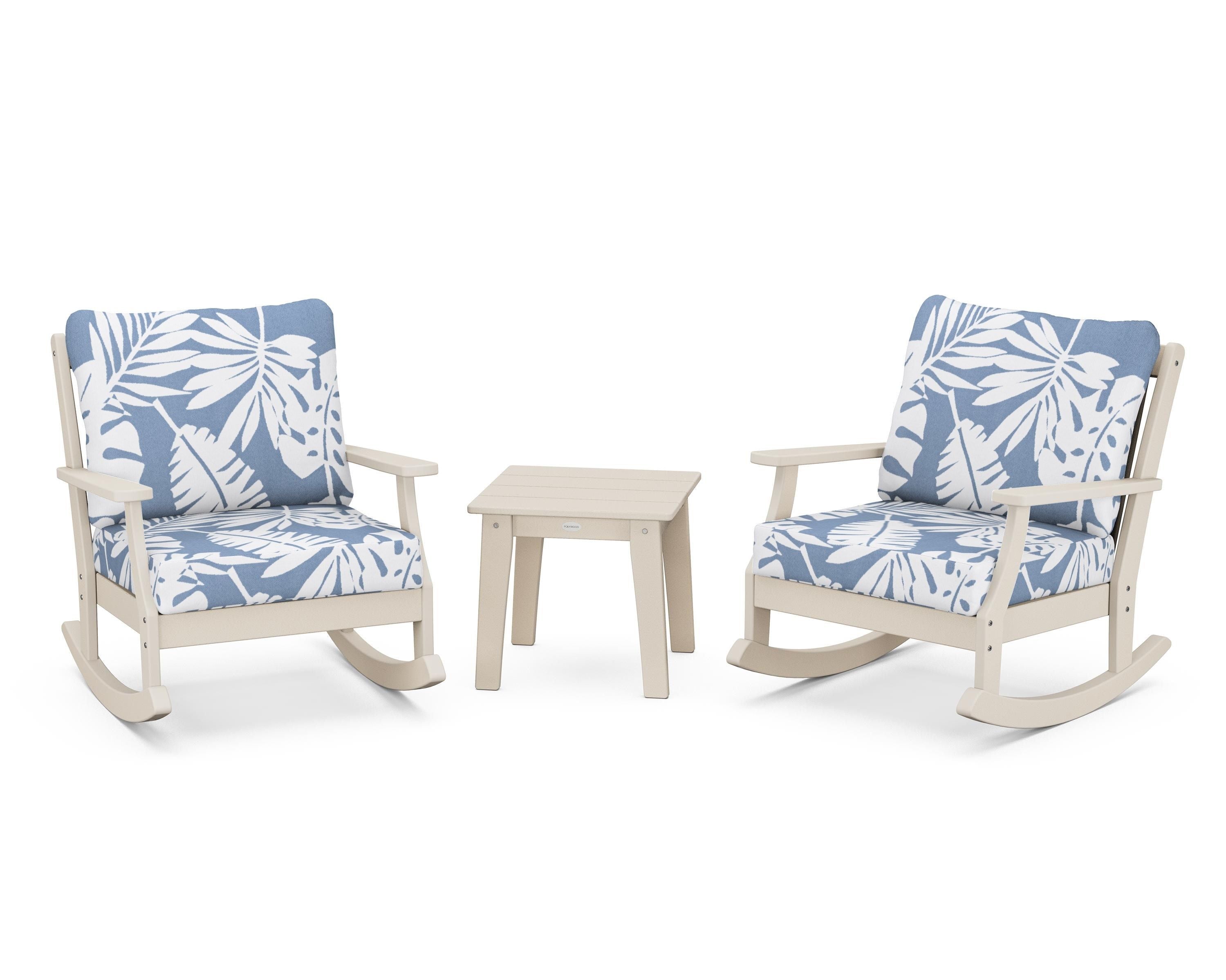 POLYWOOD® Braxton 3-Piece Deep Seating Rocker Set in Sand / Leaf Sky Blue