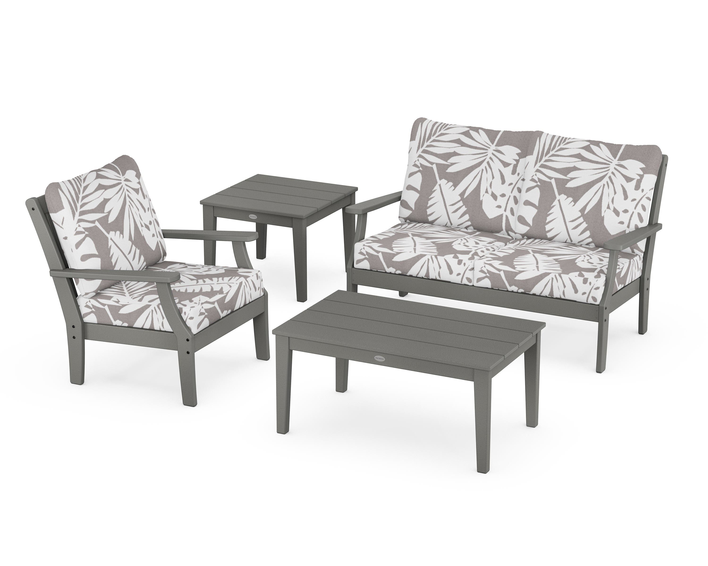 POLYWOOD® Braxton 4-Piece Deep Seating Set in Slate Grey / Leaf Grey Mist