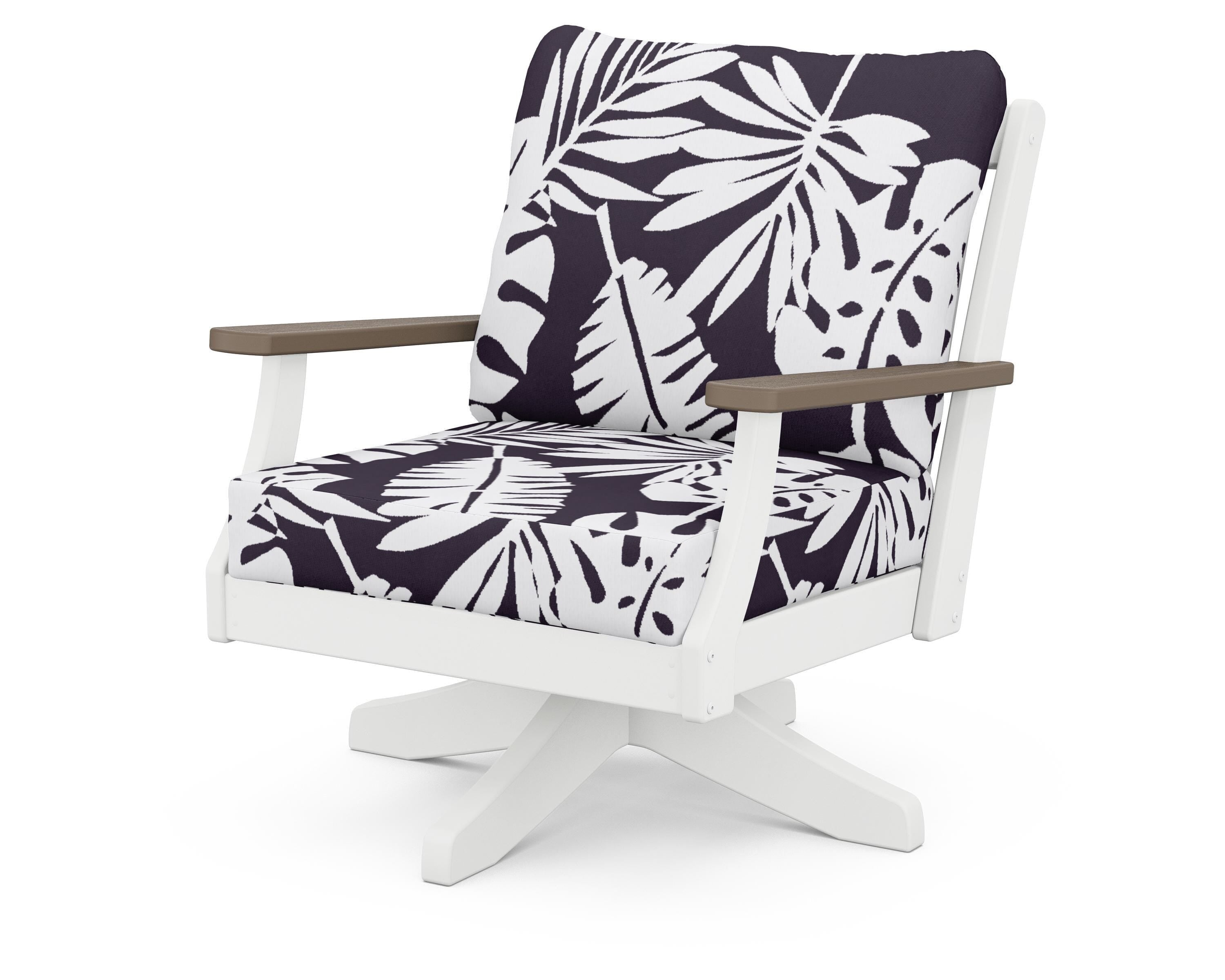 POLYWOOD® Braxton Deep Seating Swivel Chair in White / Kona / Leaf Navy