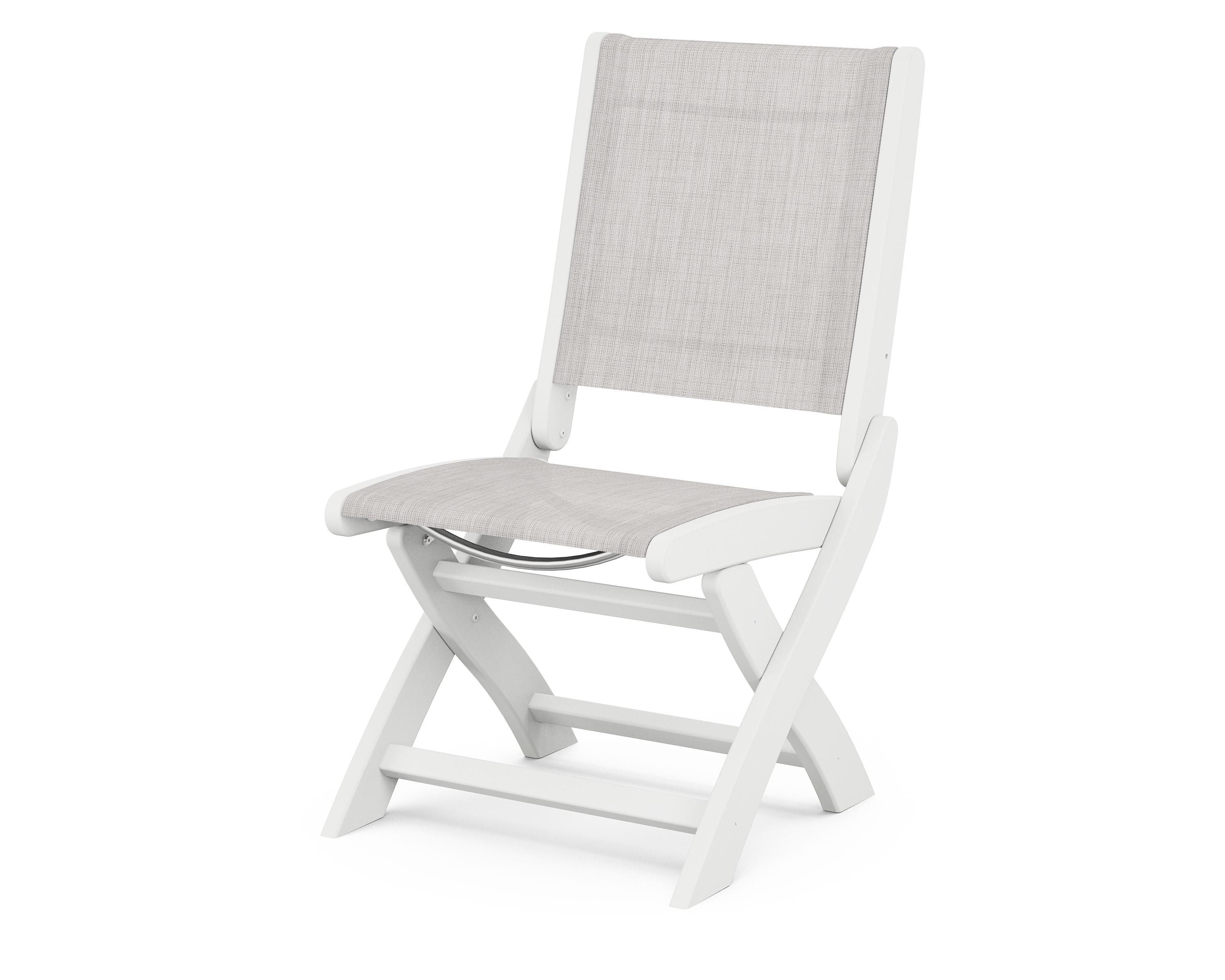POLYWOOD® Coastal Folding Side Chair in White / Parchment Sling