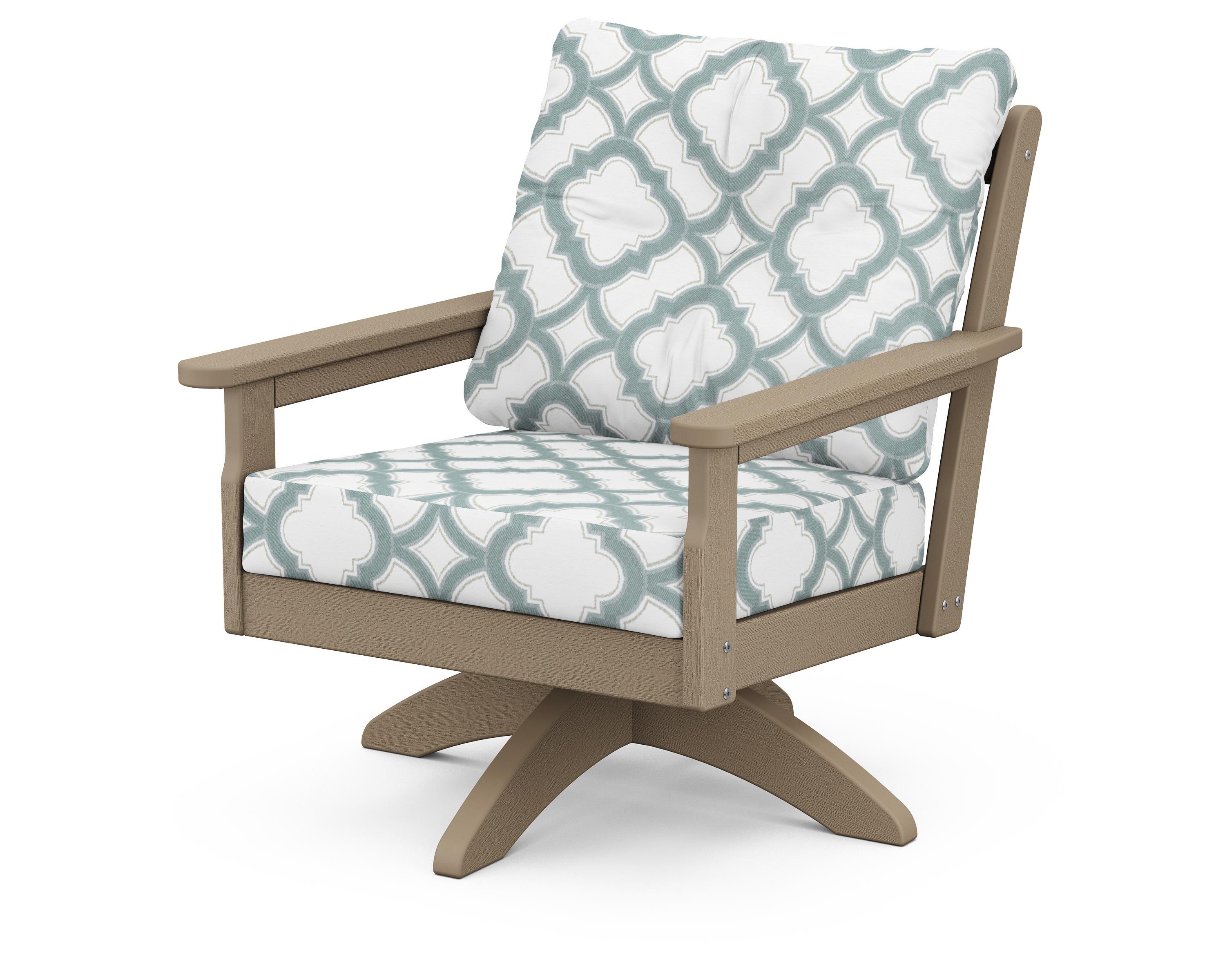POLYWOOD® Vineyard Deep Seating Swivel Chair in Vintage Sahara / Trellis Glacier Spa