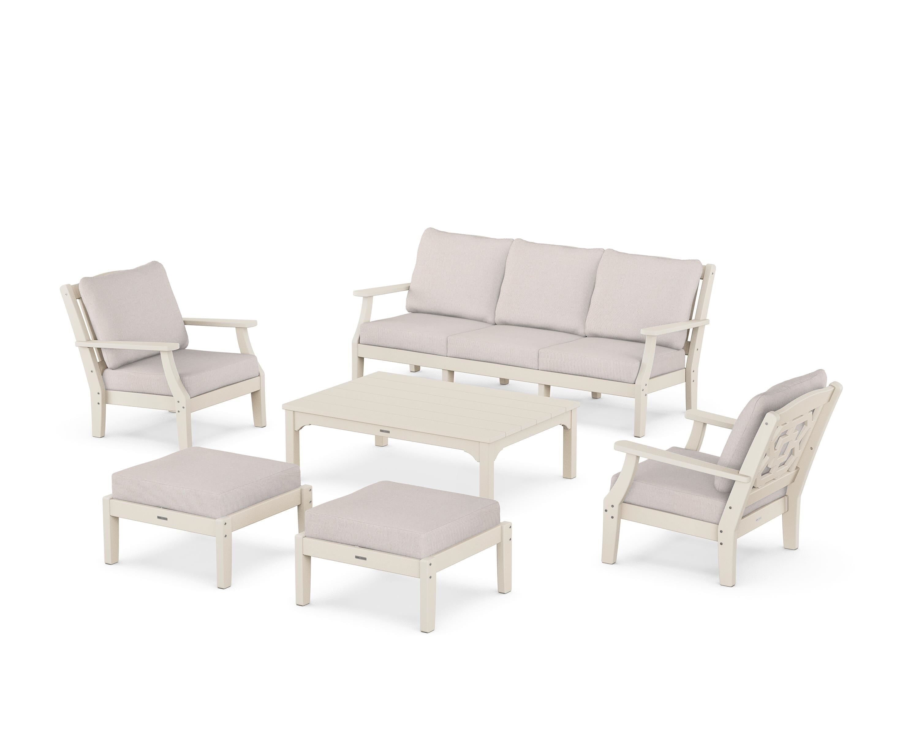 Martha Stewart by POLYWOOD® Chinoiserie 6-Piece Lounge Sofa Set in Sand / Dune Burlap