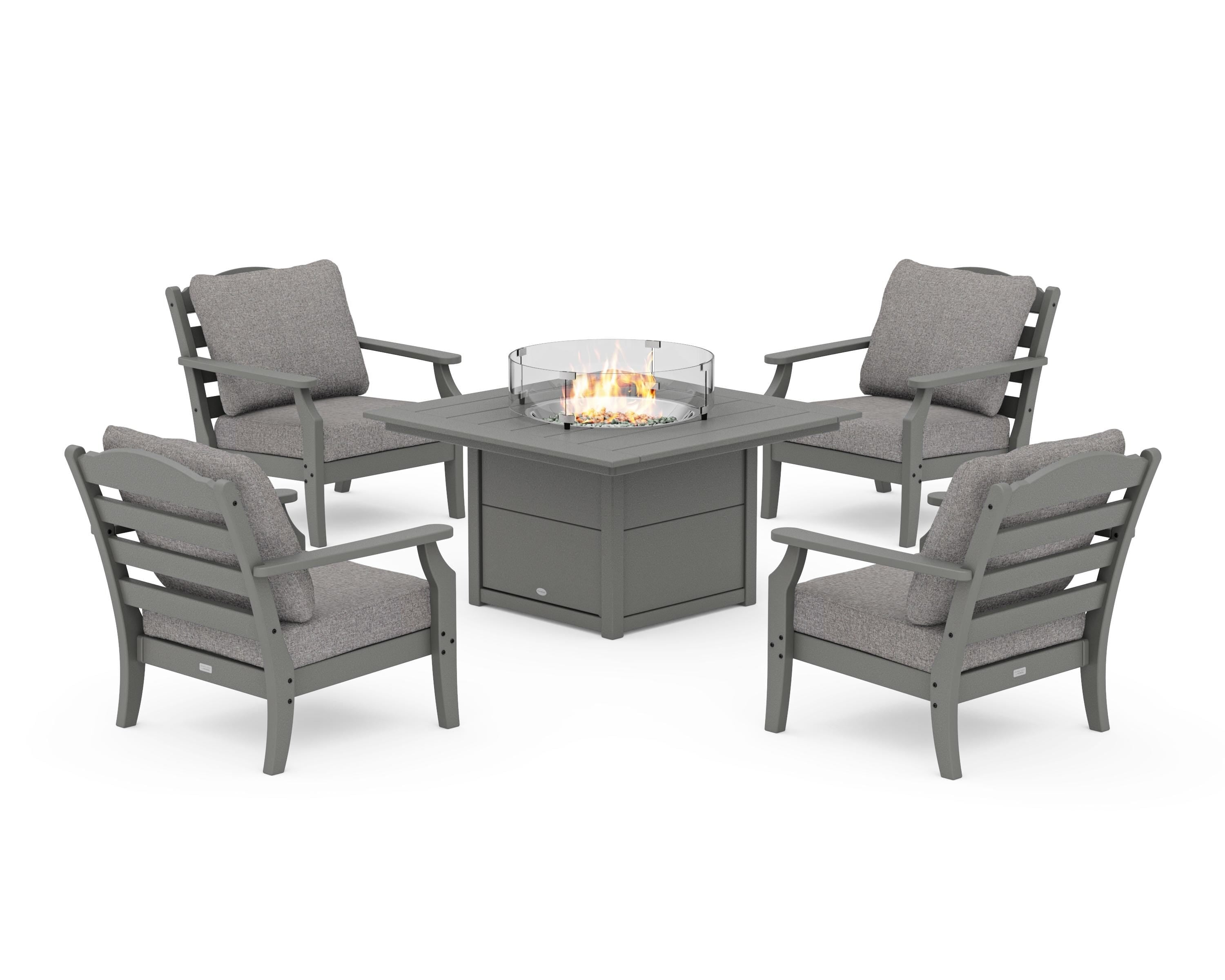 Draper James™ by POLYWOOD® Savannah 5-Piece Deep Seating Set with Fire Pit Table in Slate Grey / Grey Mist