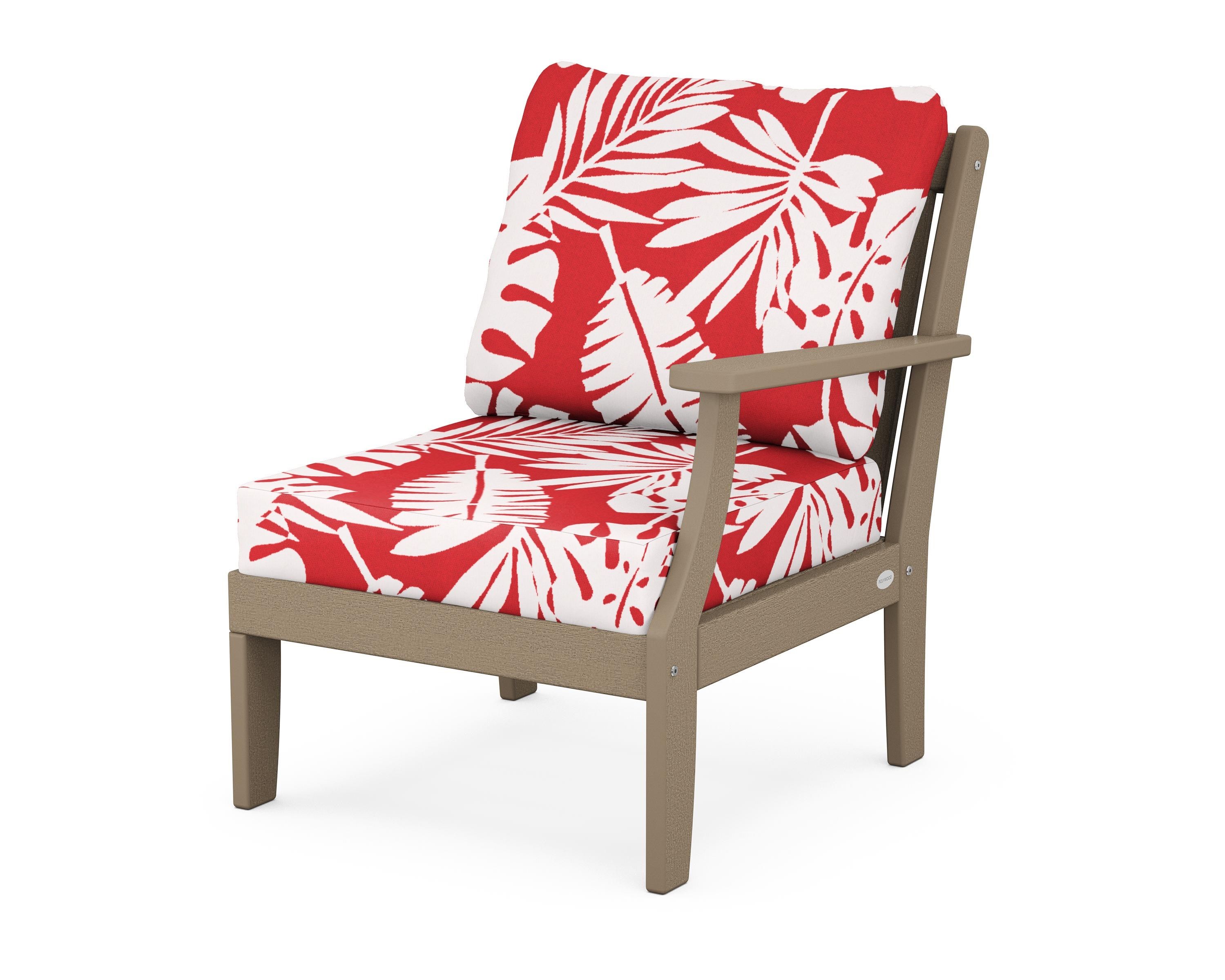 POLYWOOD® Braxton Modular Right Arm Chair in Vintage Sahara / Leaf Crimson