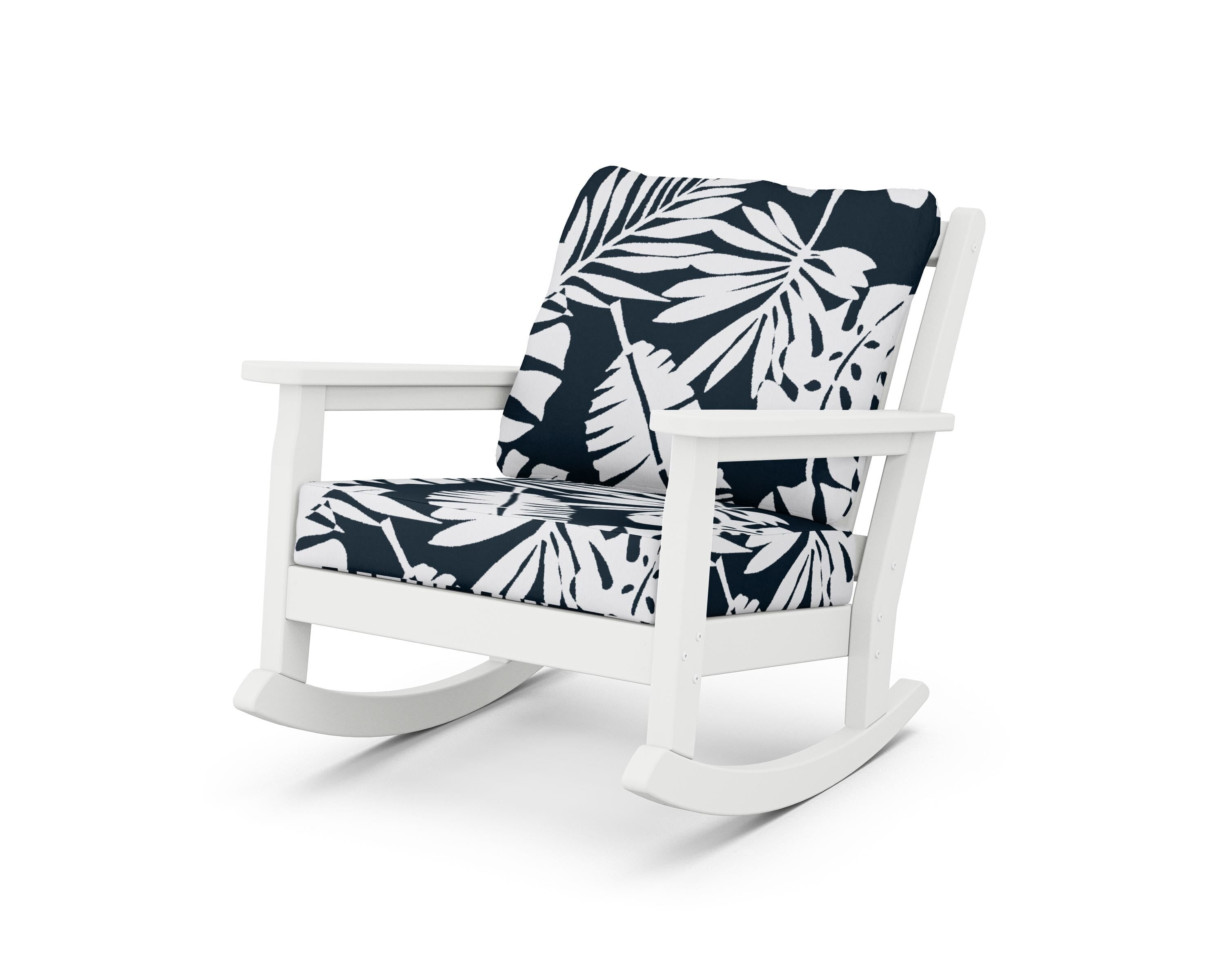 POLYWOOD® Chippendale Deep Seating Rocking Chair in White / Leaf Marine Indigo