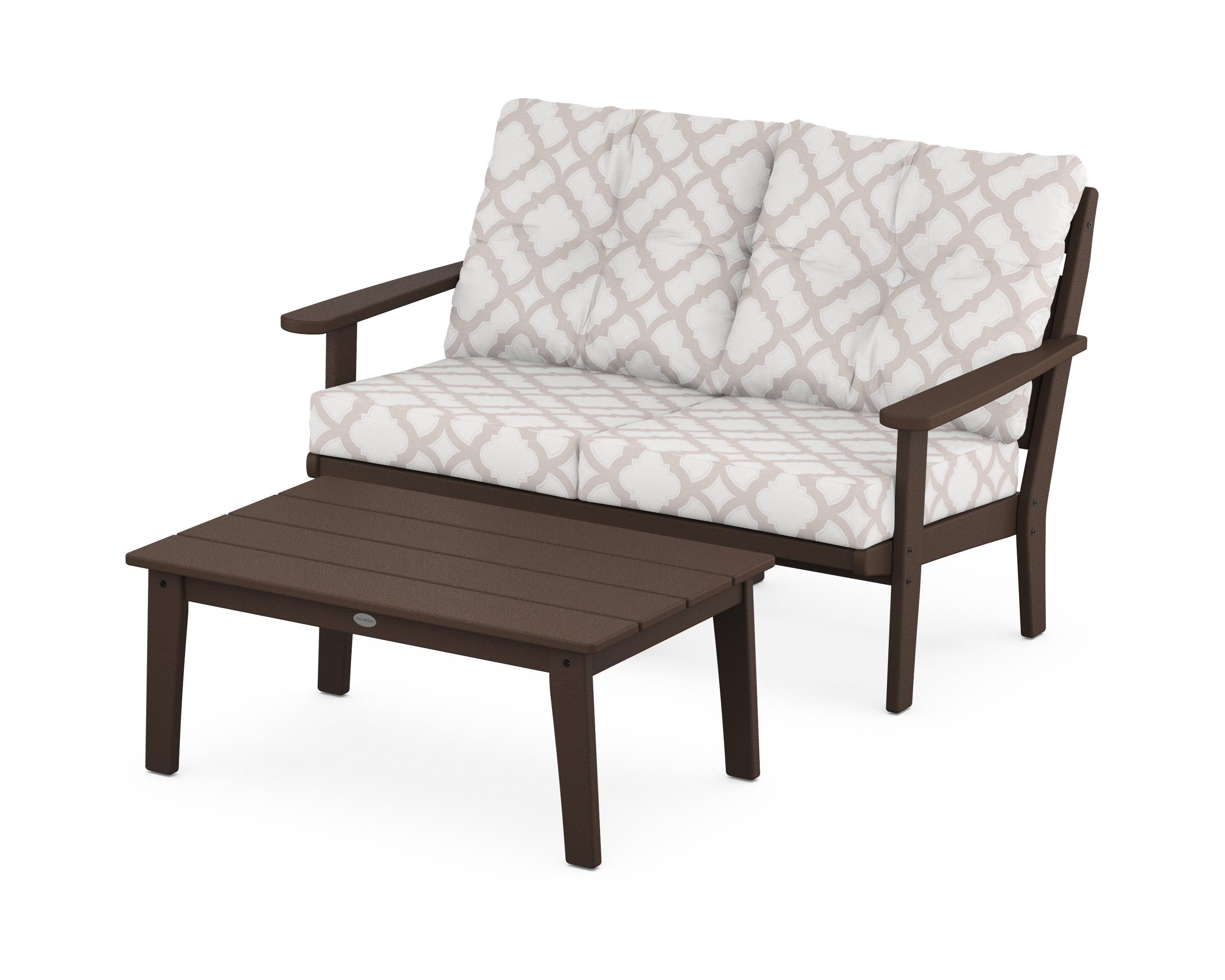 POLYWOOD® Lakeside 2-Piece Lounge Loveseat Set in Mahogany / Trellis Dune Burlap