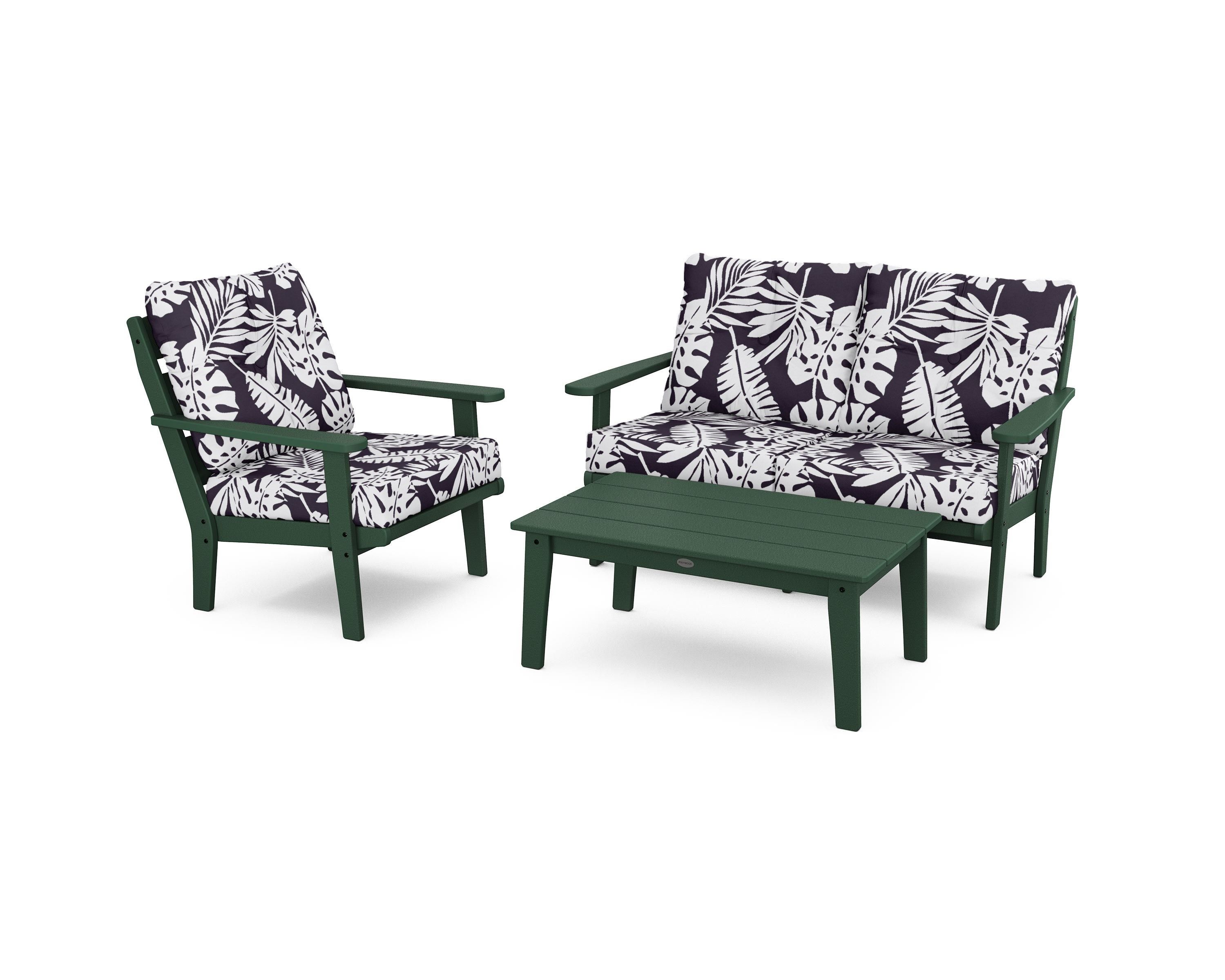 POLYWOOD® Lakeside 3-Piece Deep Seating Set in Green / Leaf Navy