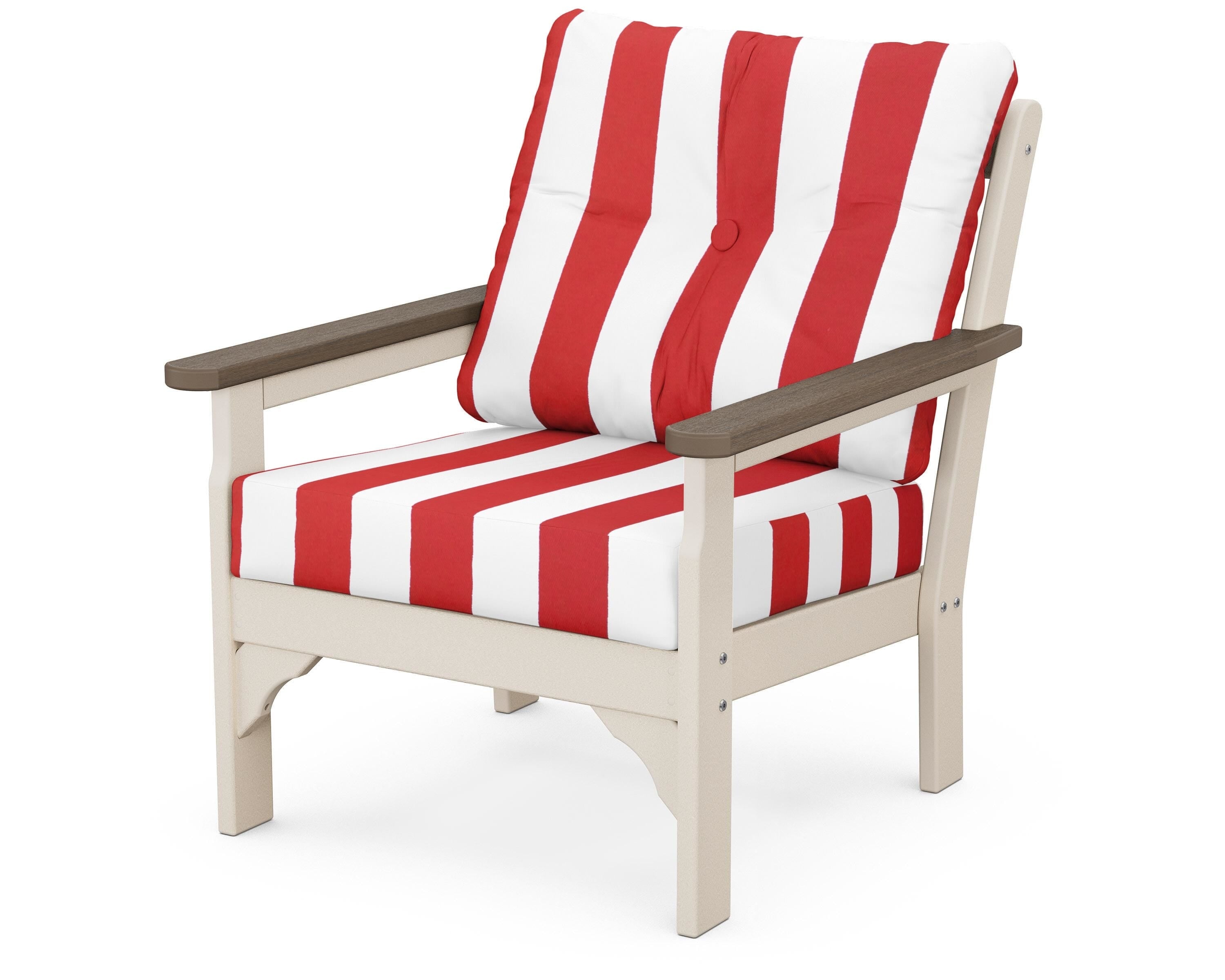 POLYWOOD® Vineyard Deep Seating Chair in Sand / Kona / Cabana Stripe Crimson