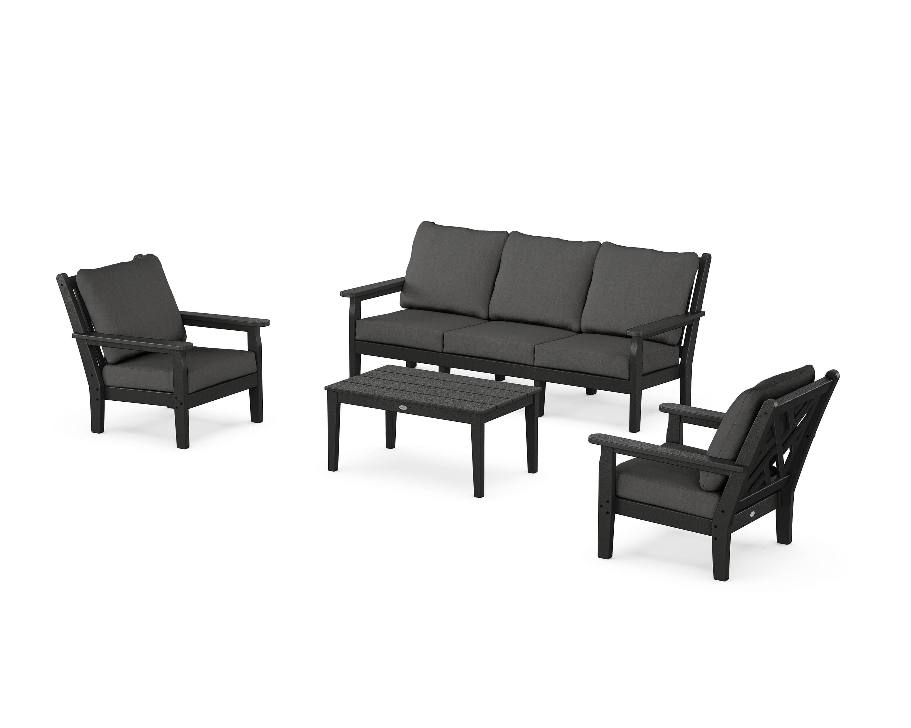 POLYWOOD® Chippendale 4-Piece Deep Seating Set with Sofa in Black / Spectrum Carbon