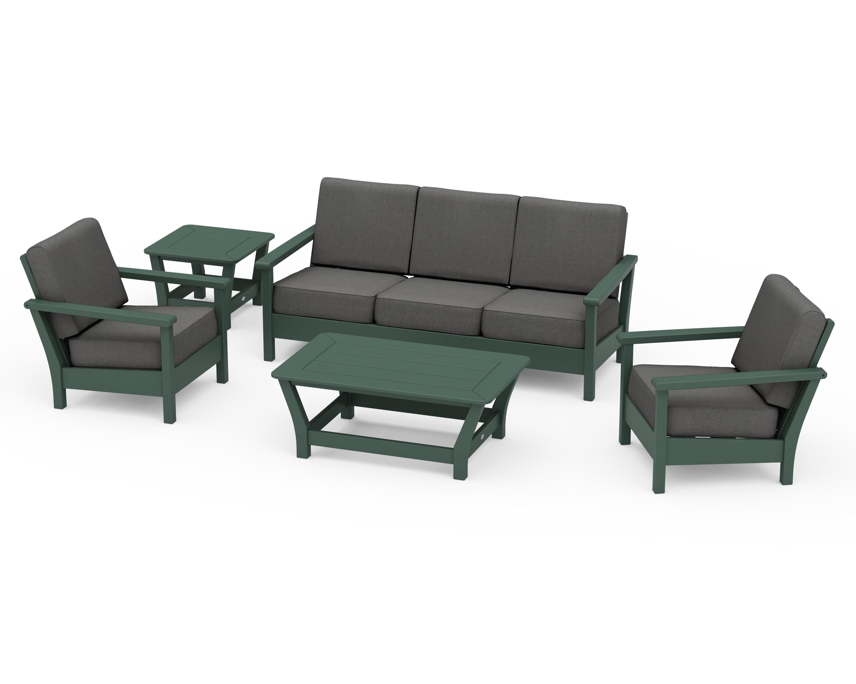 POLYWOOD® Harbour 5-Piece Deep Seating Set in Green / Spectrum Carbon