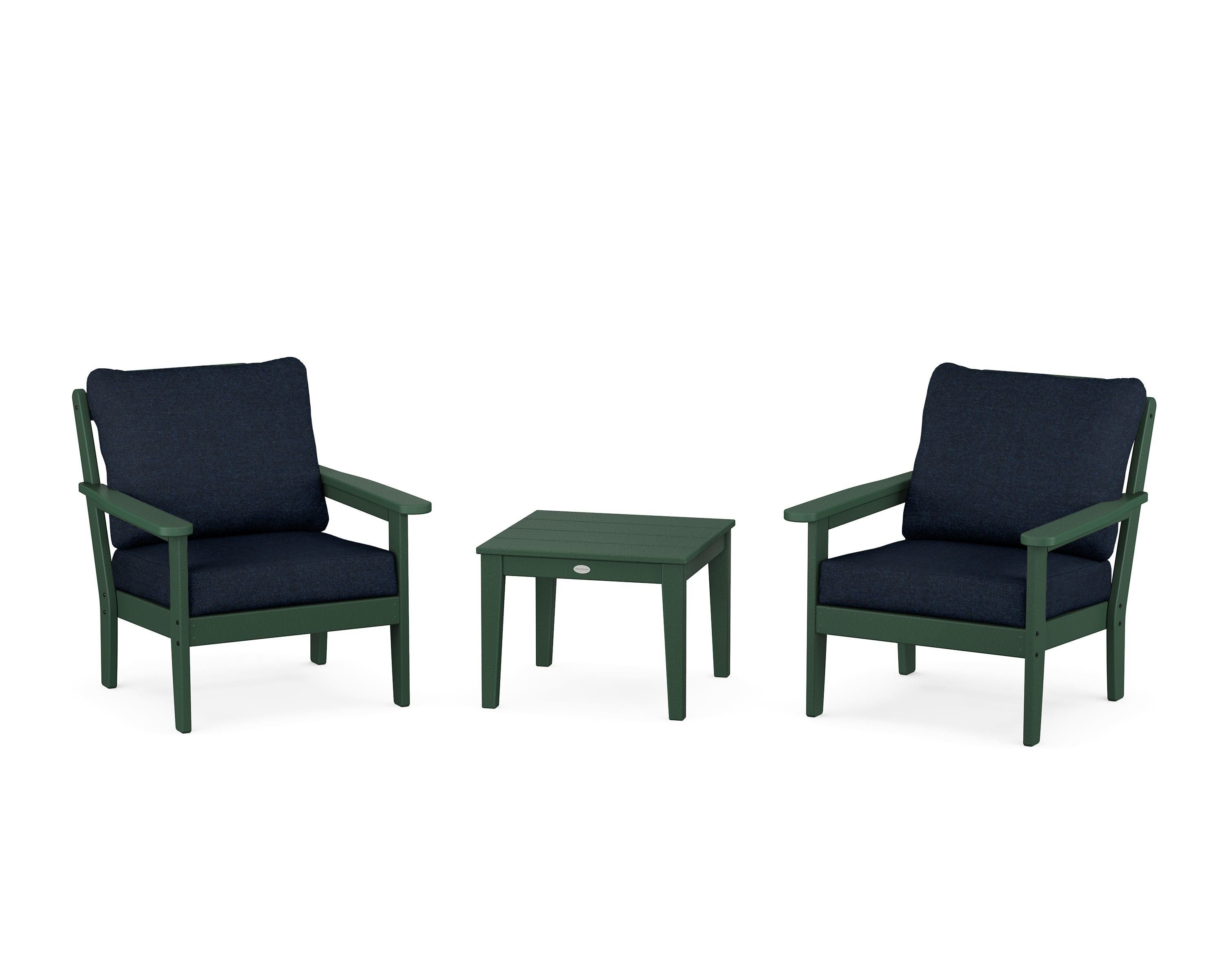 Country Living Cottage 3-Piece Deep Seating Set in Green / Marine Indigo