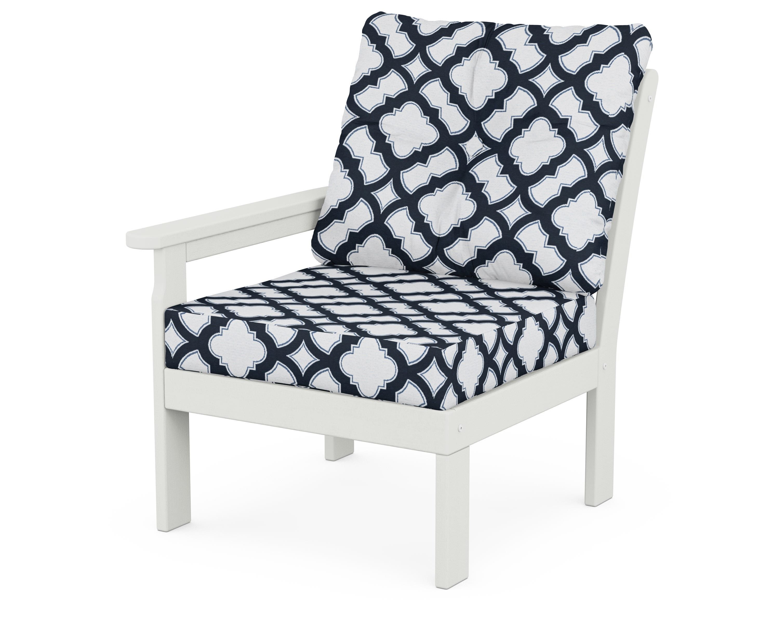 POLYWOOD® Vineyard Modular Left Arm Chair in Vintage White / Trellis Marine Indigo