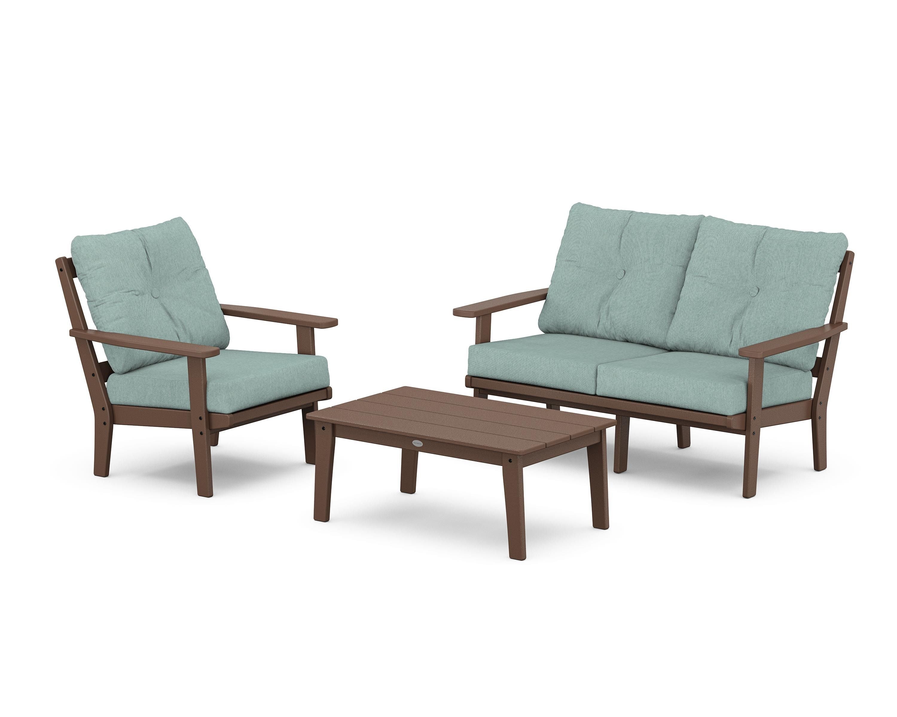 POLYWOOD® Prairie 3-Piece Deep Seating Set with Loveseat in Mahogany / Glacier Spa