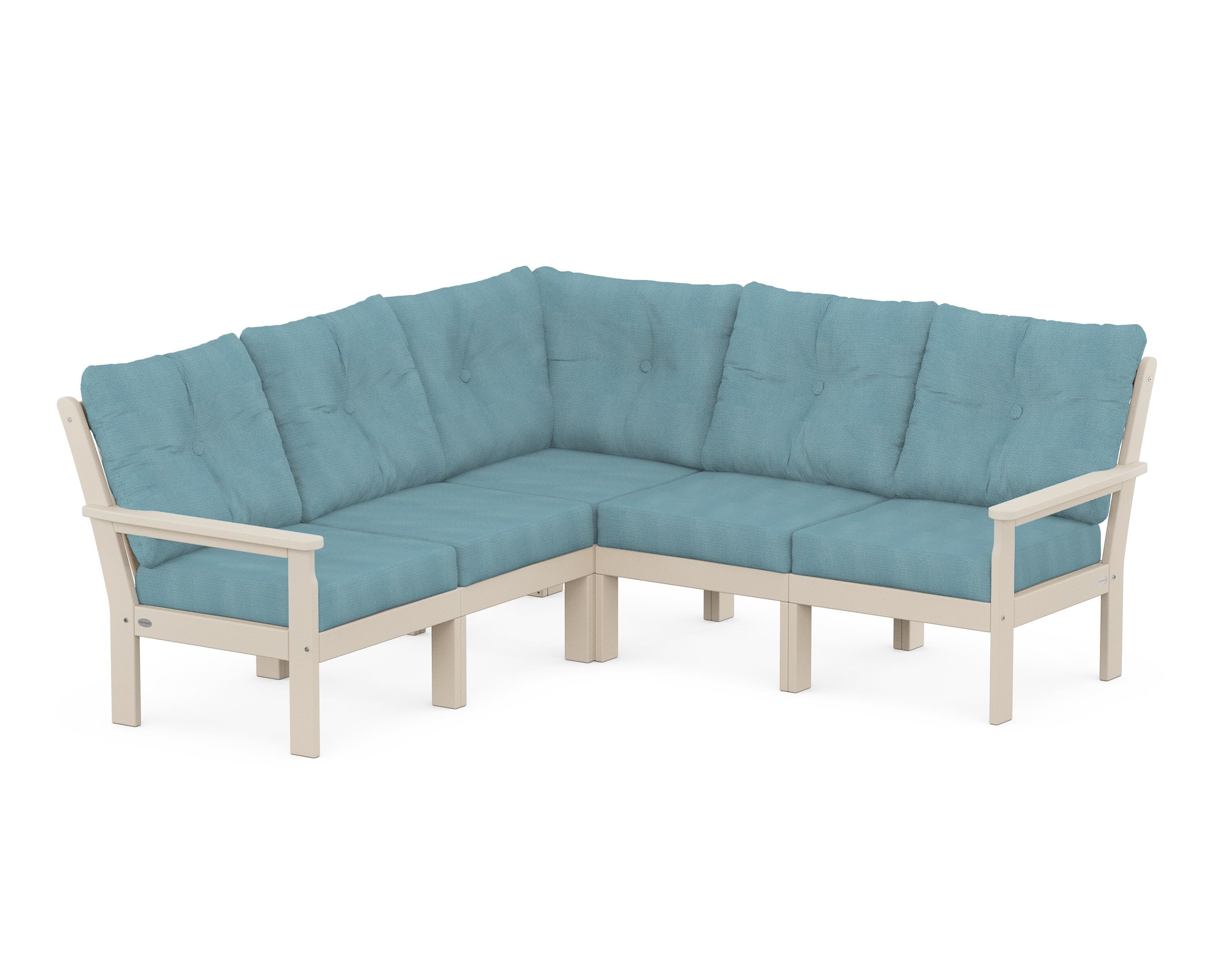 POLYWOOD® Vineyard 5-Piece Sectional in Sand / Lattice Sky Blue