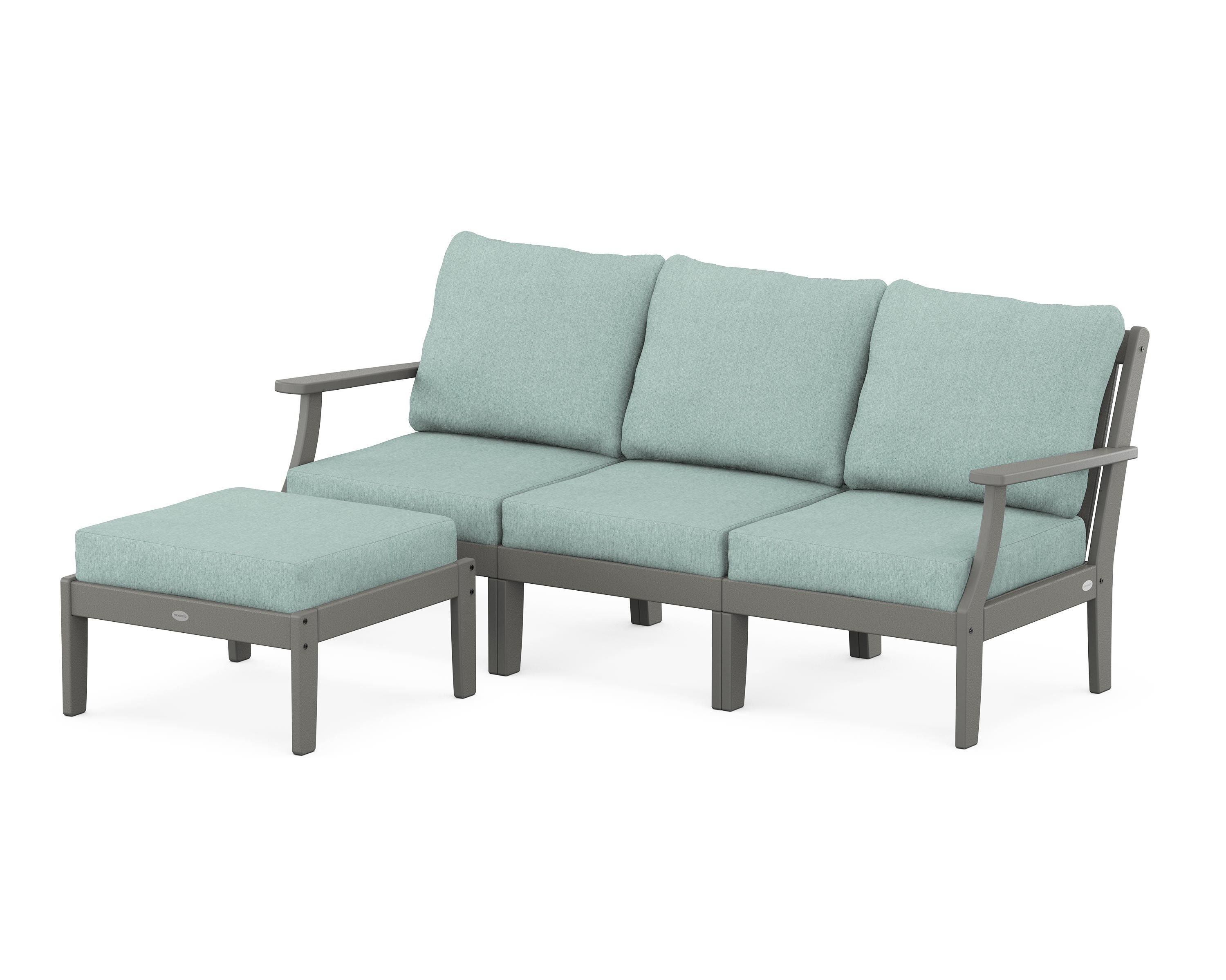 POLYWOOD® Braxton Modular 4-Piece Deep Seating Set with Ottoman in Slate Grey / Glacier Spa