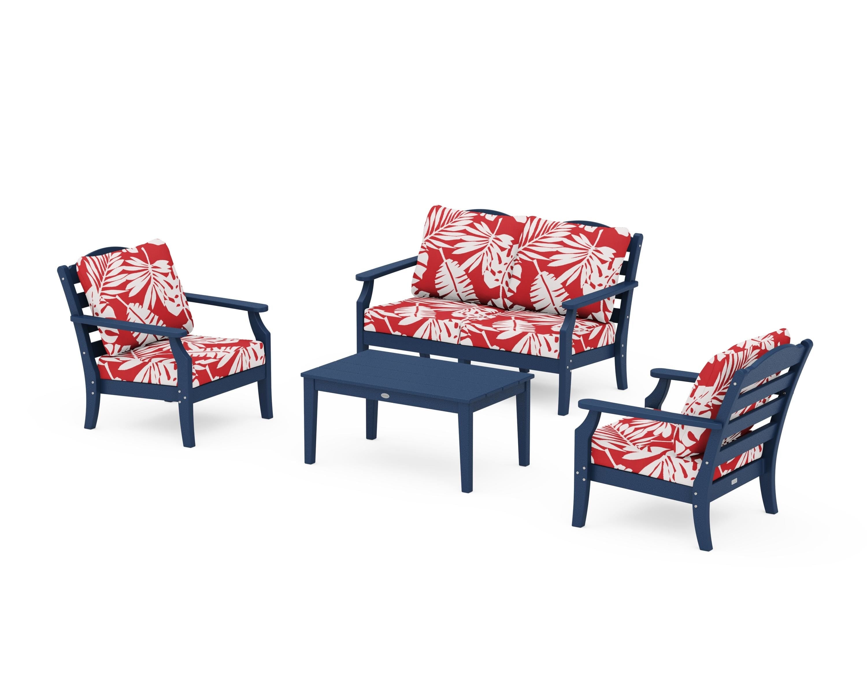 Draper James™ by POLYWOOD® Savannah 4-Piece Deep Seating Set with Loveseat in Navy / Leaf Crimson