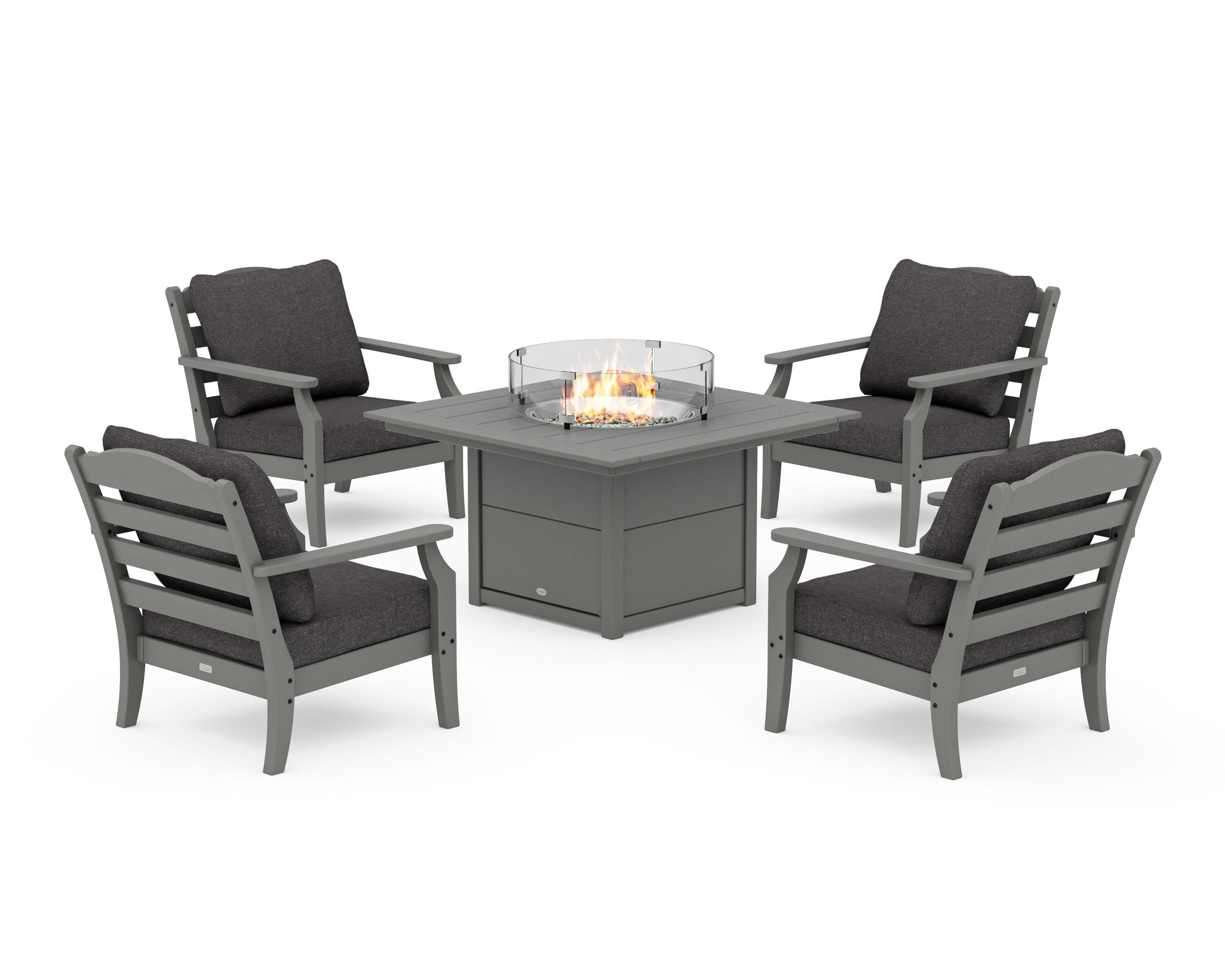 Draper James™ by POLYWOOD® Savannah 5-Piece Deep Seating Set with Fire Pit Table in Slate Grey / Ash Charcoal