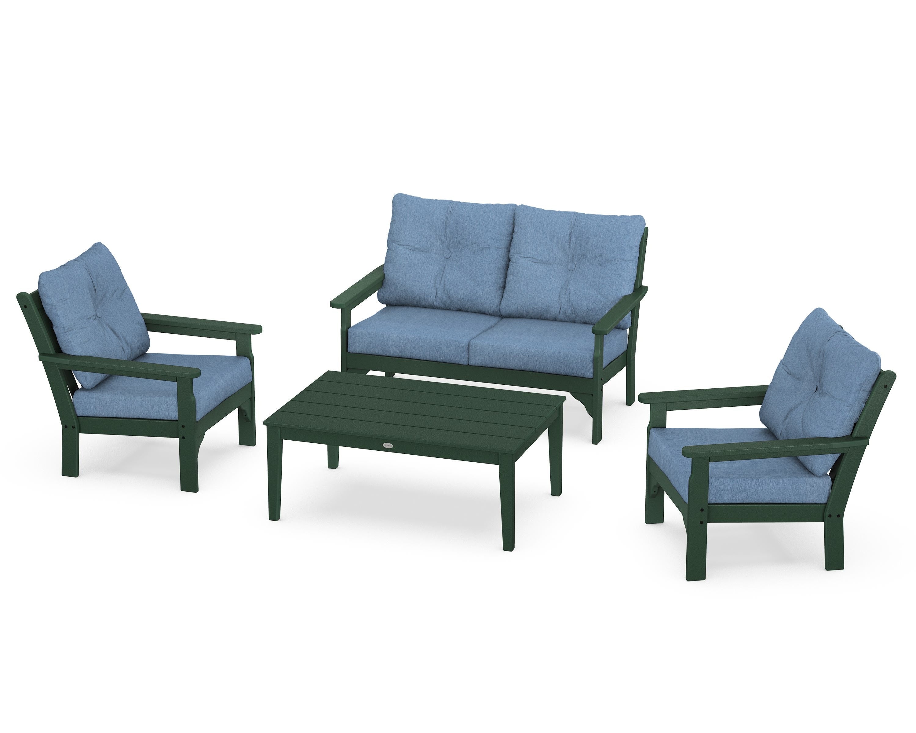 POLYWOOD® Vineyard 4-Piece Deep Seating Set in Green / Sky Blue