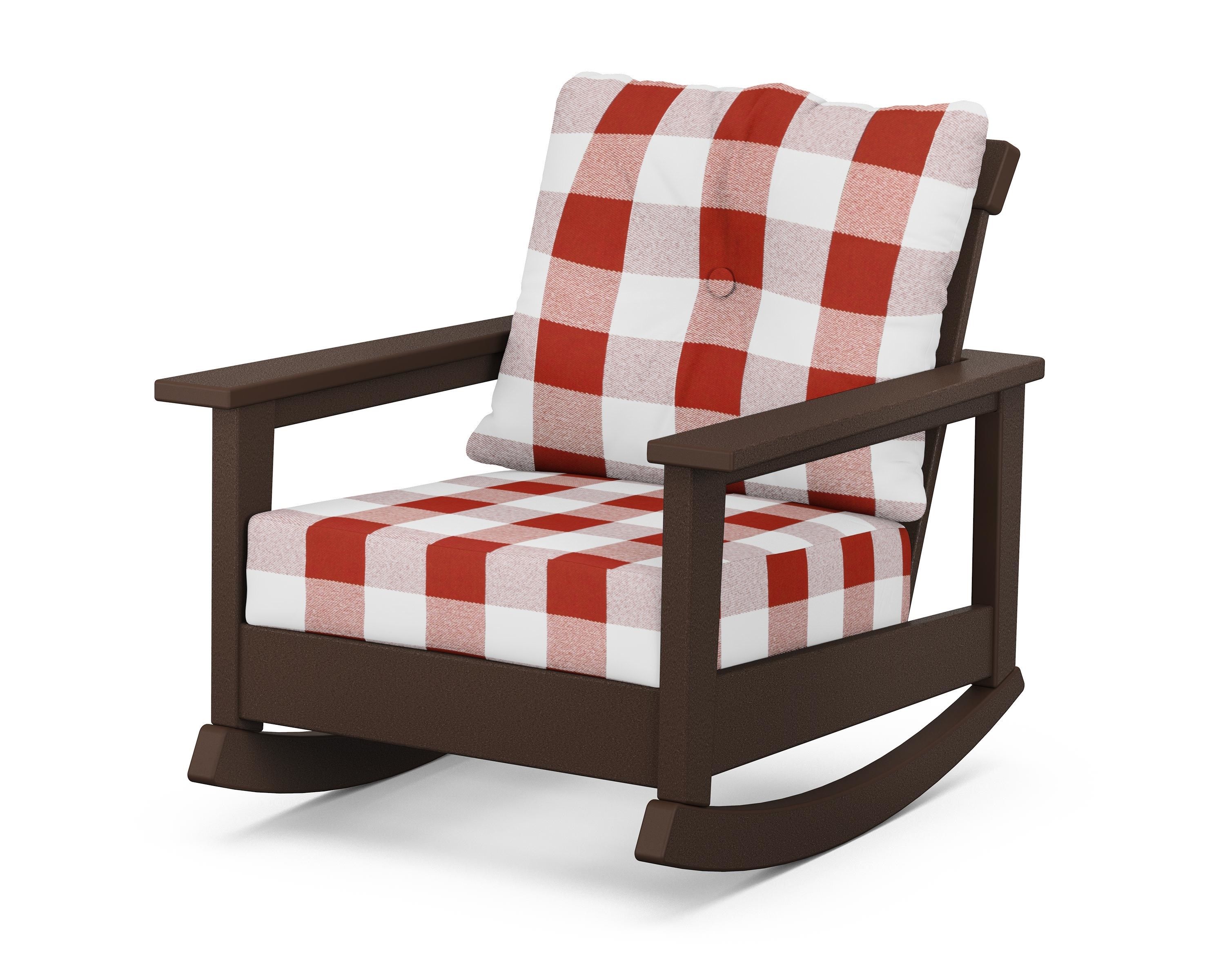 POLYWOOD® Prescott Deep Seating Rocking Chair in Mahogany / Buffalo Plaid Crimson