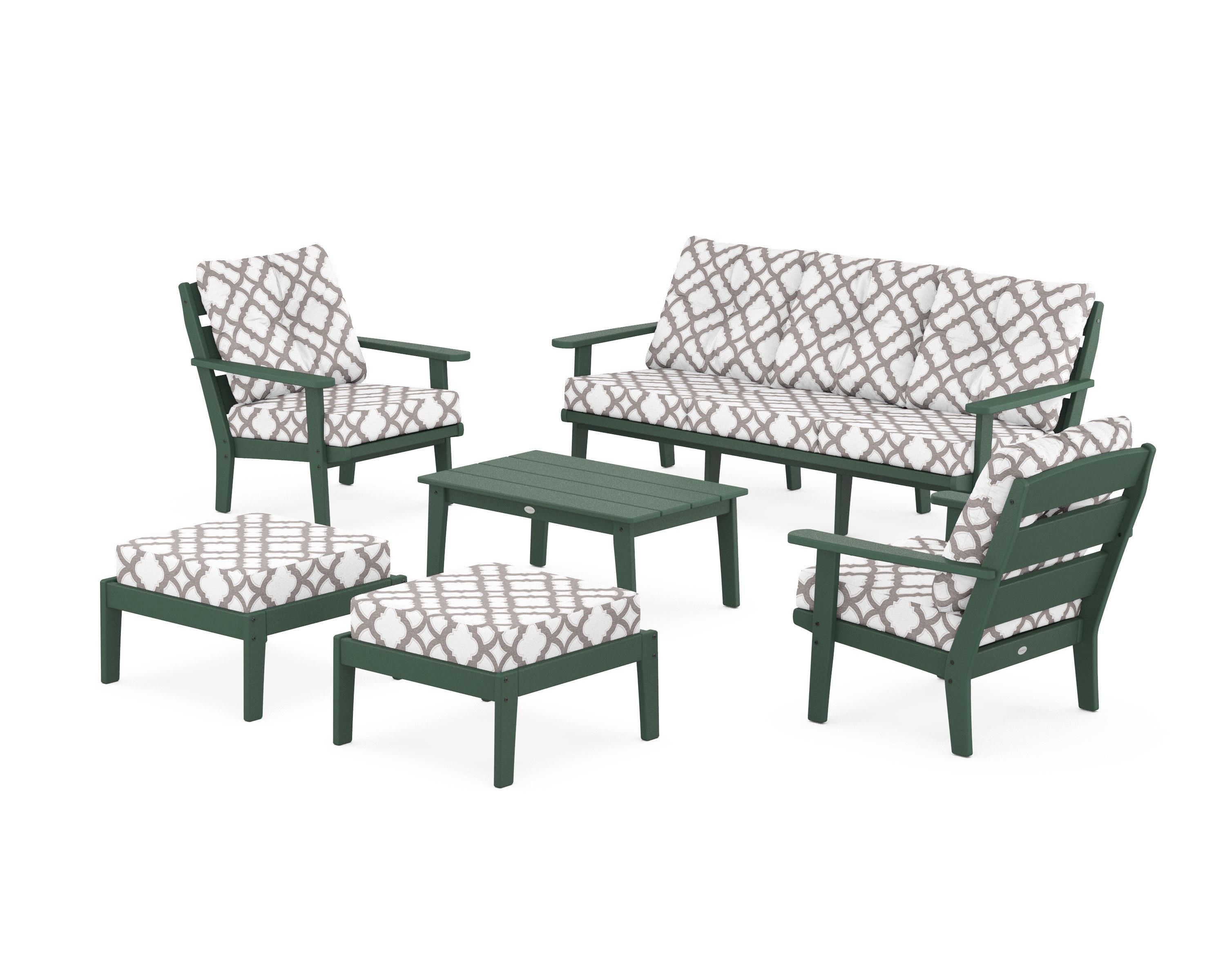 POLYWOOD® Lakeside 6-Piece Lounge Sofa Set in Green / Trellis Grey Mist