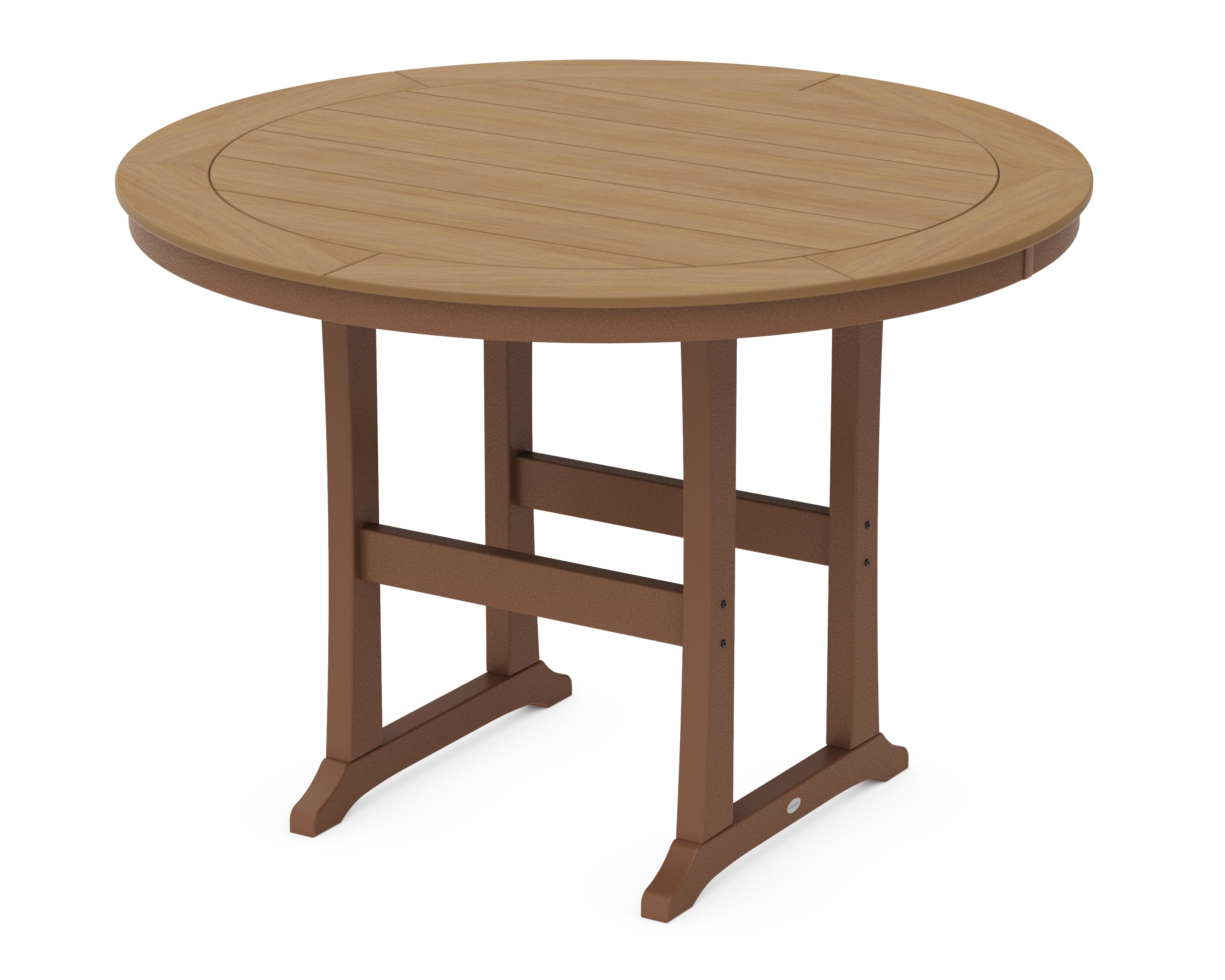 POLYWOOD® Nautical Trestle 60" Round Bar Table in Teak / Natural