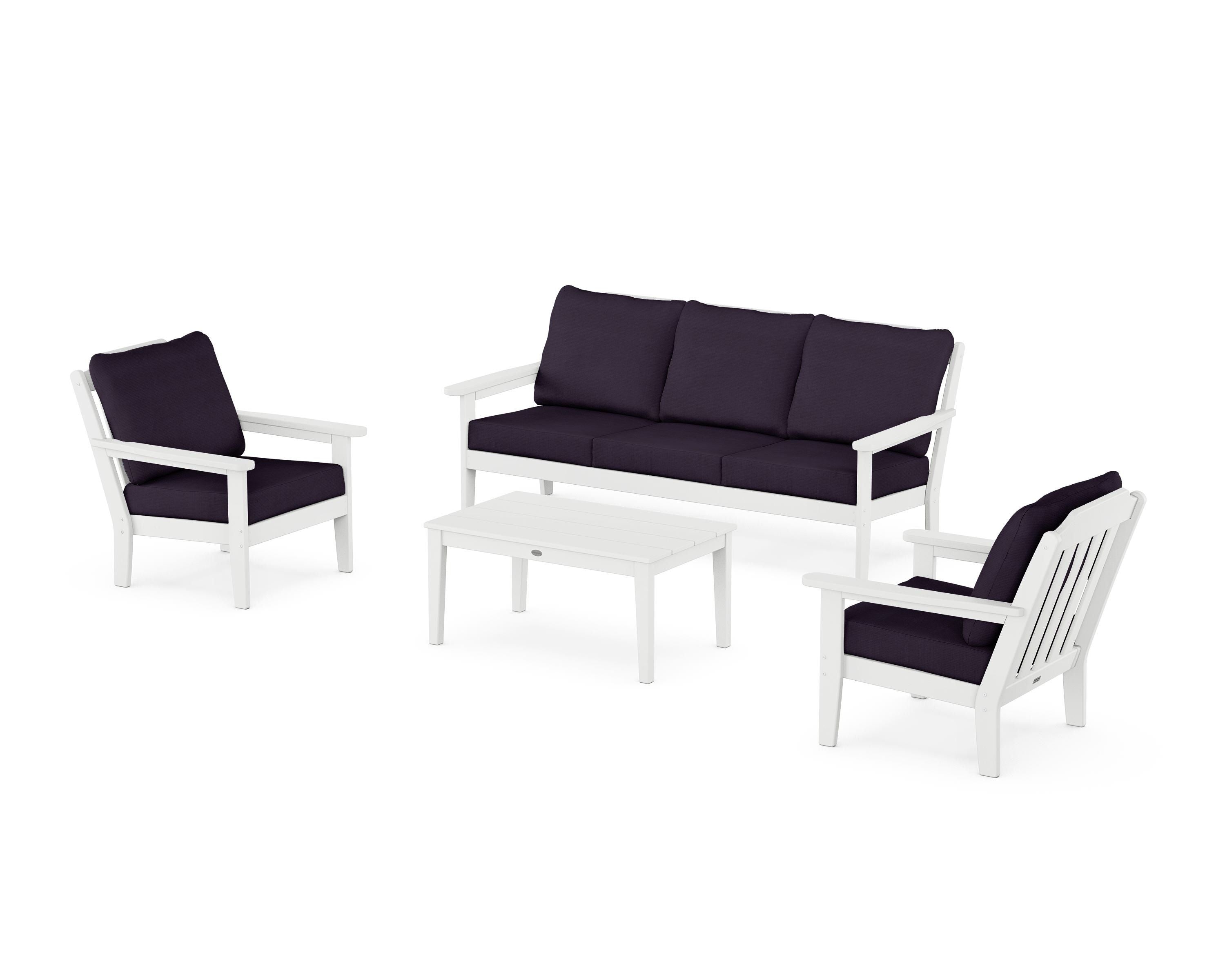 Country Living Cottage 4-Piece Deep Seating Set with Sofa in White / Navy Linen
